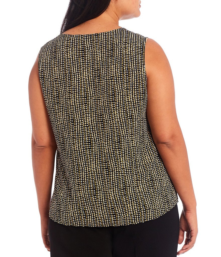 Kasper Plus Size Keyhole Tie Neck Sleeveless Printed Top