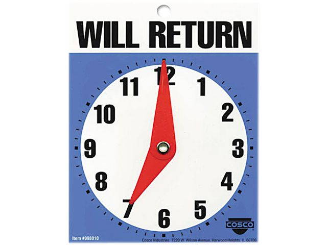 COSCO 098010 Will Return Later Sign, 5" x 6", Blue