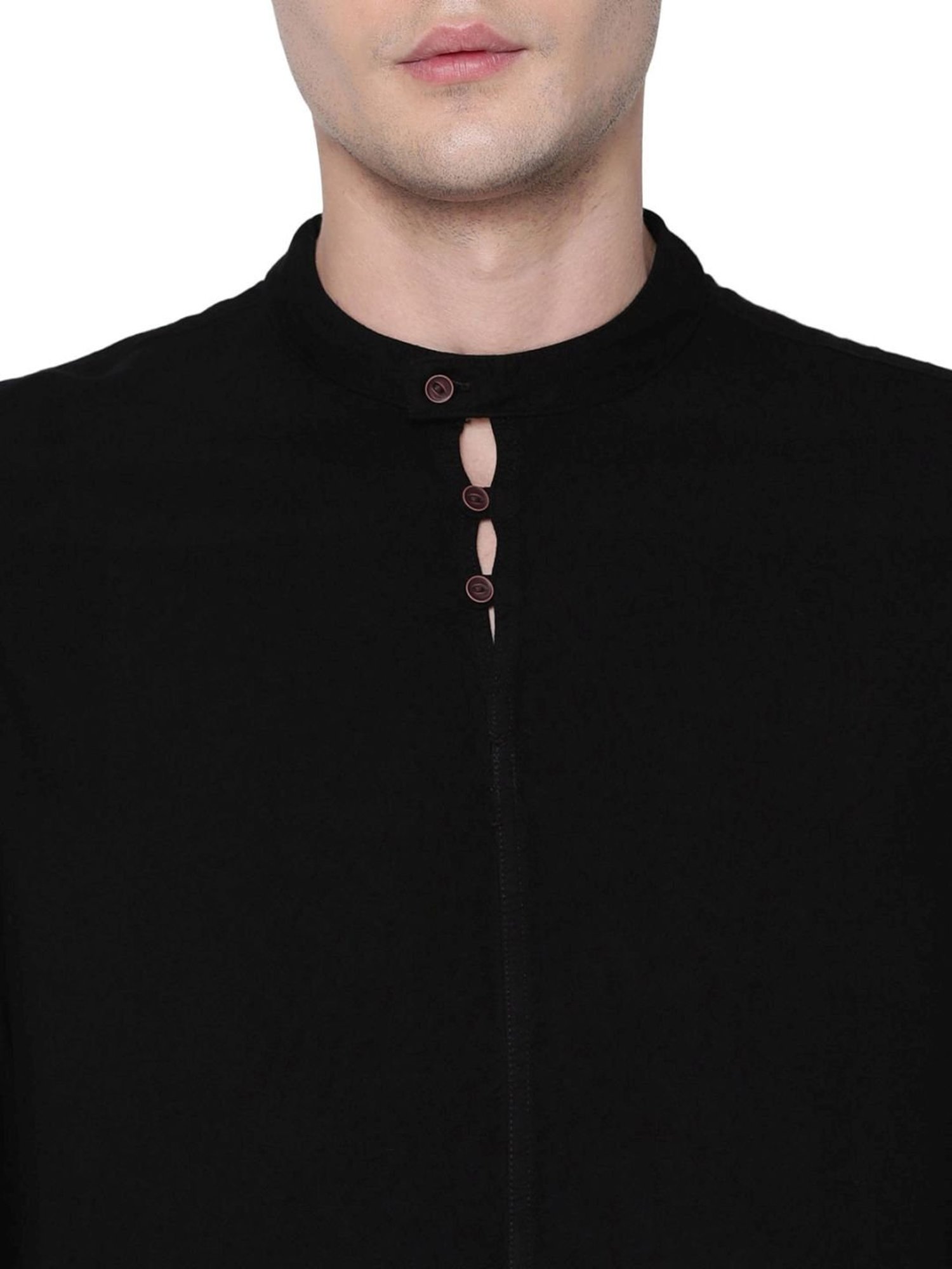 Identiti Black Tapered Fit Short Kurta