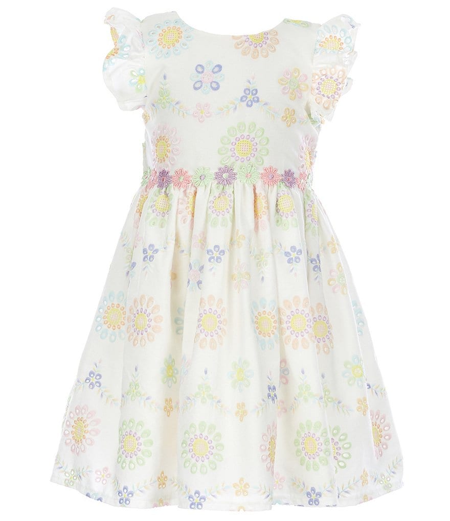 Pippa & Julie Little Girls 2T-6X Floral/Clip-Dot Tiered Fit-And-Flare Dress