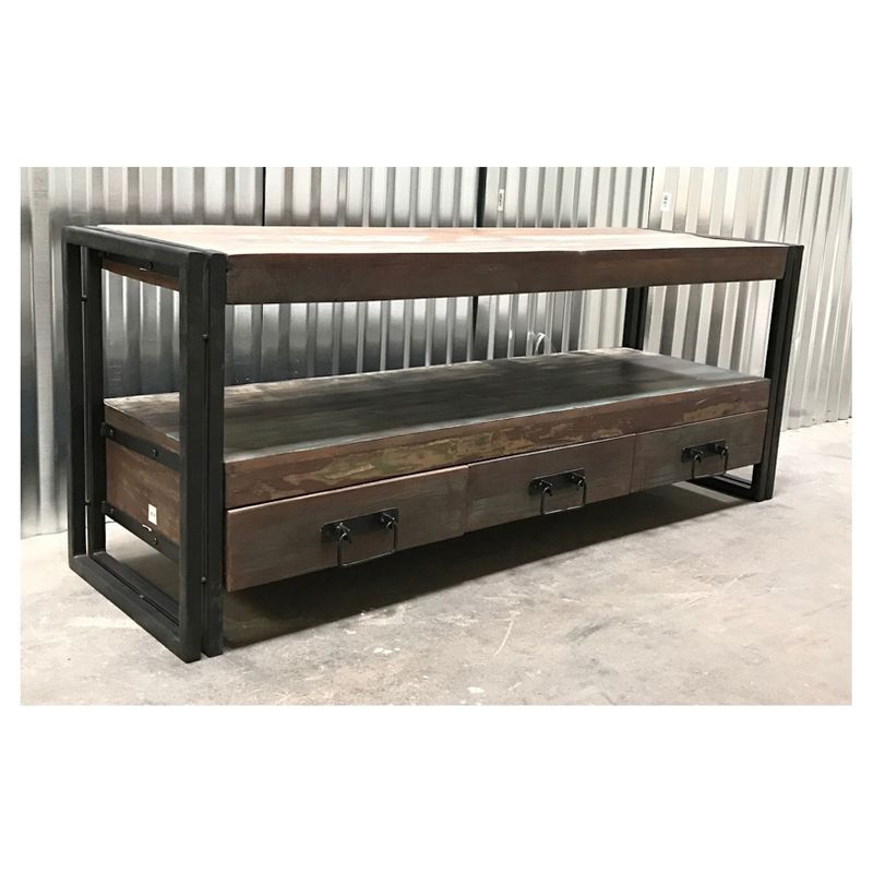 Industrial Old Reclaimed Wood and Iron 3 - Drawer 70" TV Console - Timbergirl