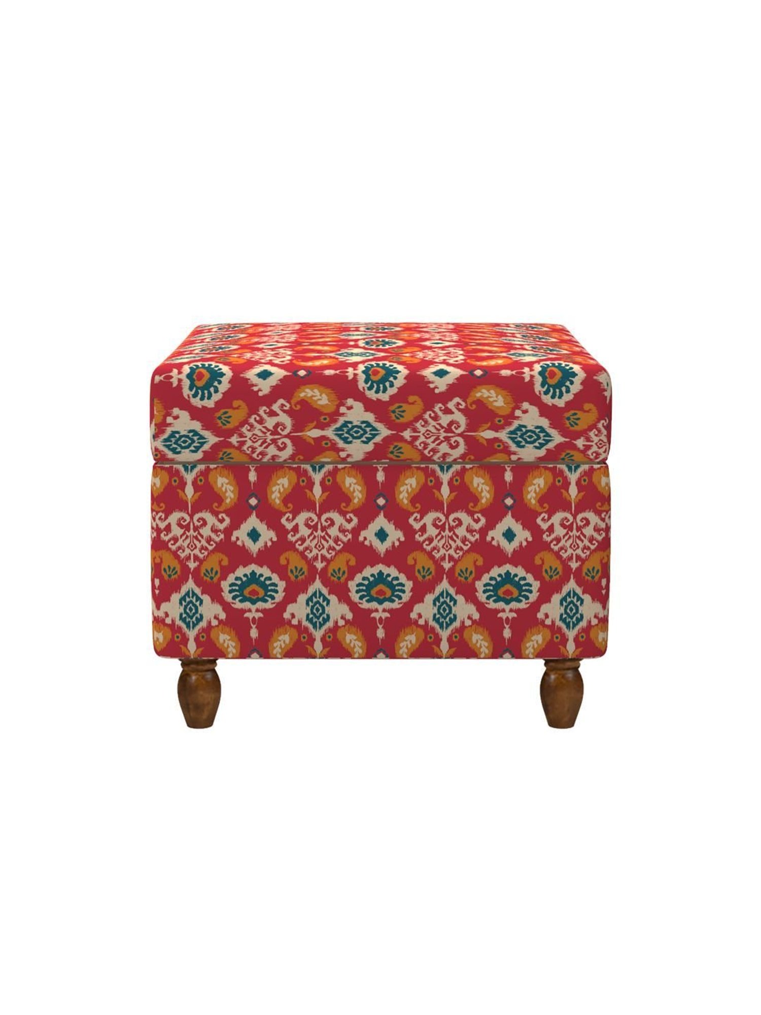 Chumbak Ikat Red Mango Wood Modern Trunk Storage Ottoman