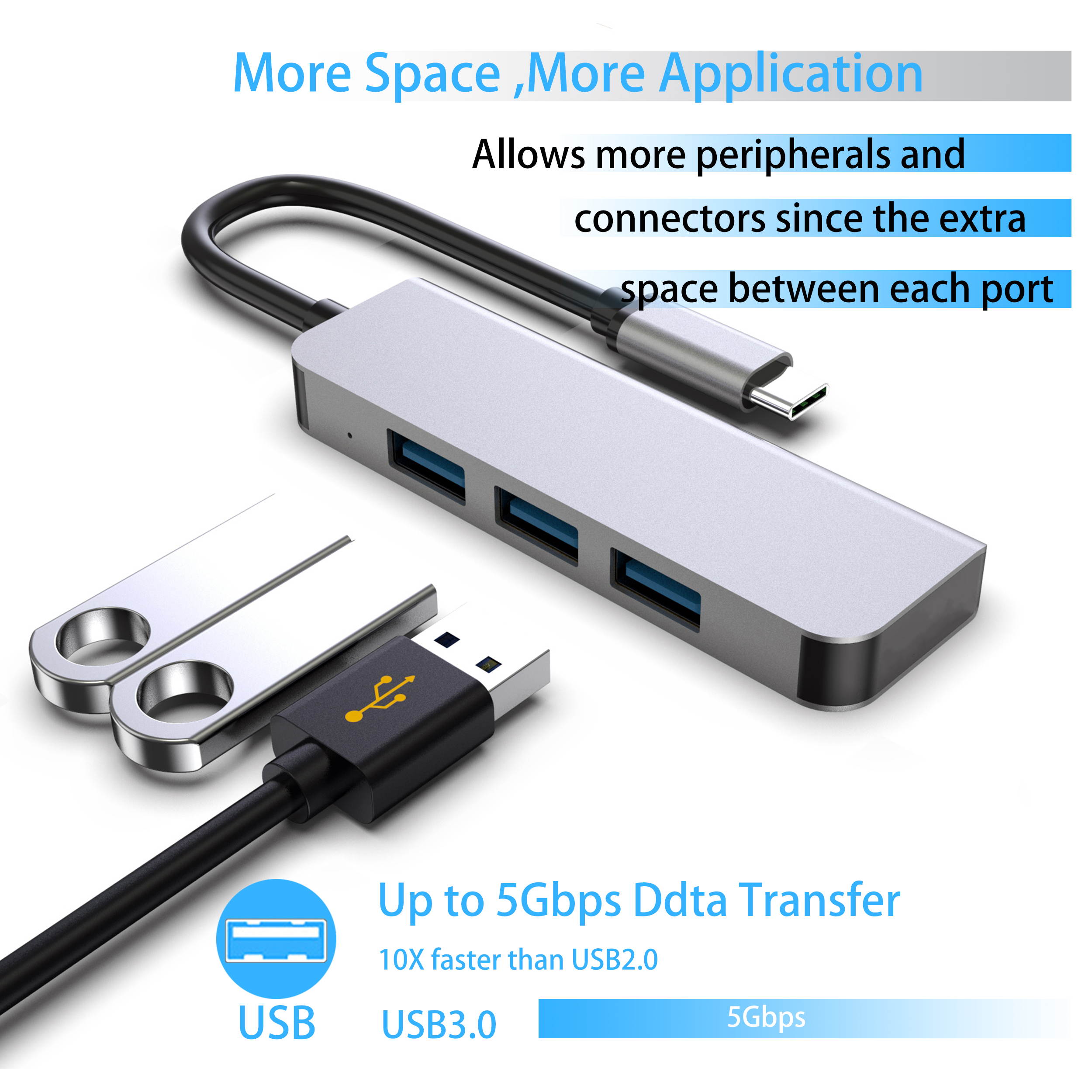 Computer USB converter 4 in 1 hub, HDMI Port Max 4K UHD 3840*2160@30HZ with  3 USB 3.0 Hub Ports up to 5Gbps for data syncing, Suitable for the Mac with TYPE C interface and mouse, card reader,etc.