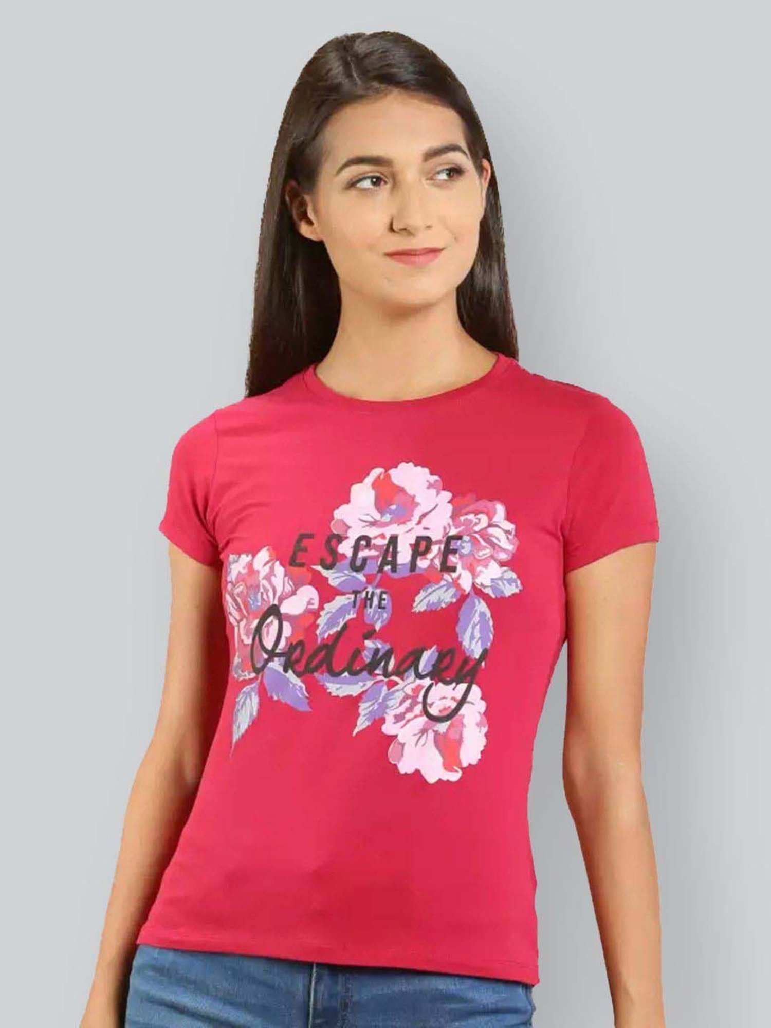Lyra Pink Cotton Printed T-Shirt