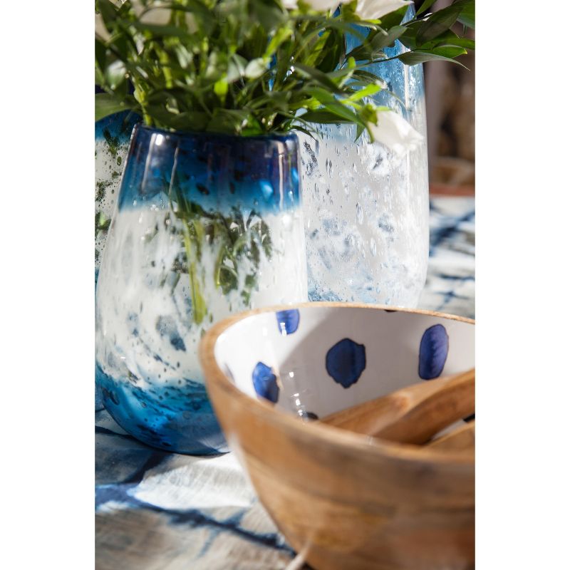 Lone Elm Studios Assorted-sized Artisanal Glass Vases in Milky White and Indigo Blue (Set of 3)