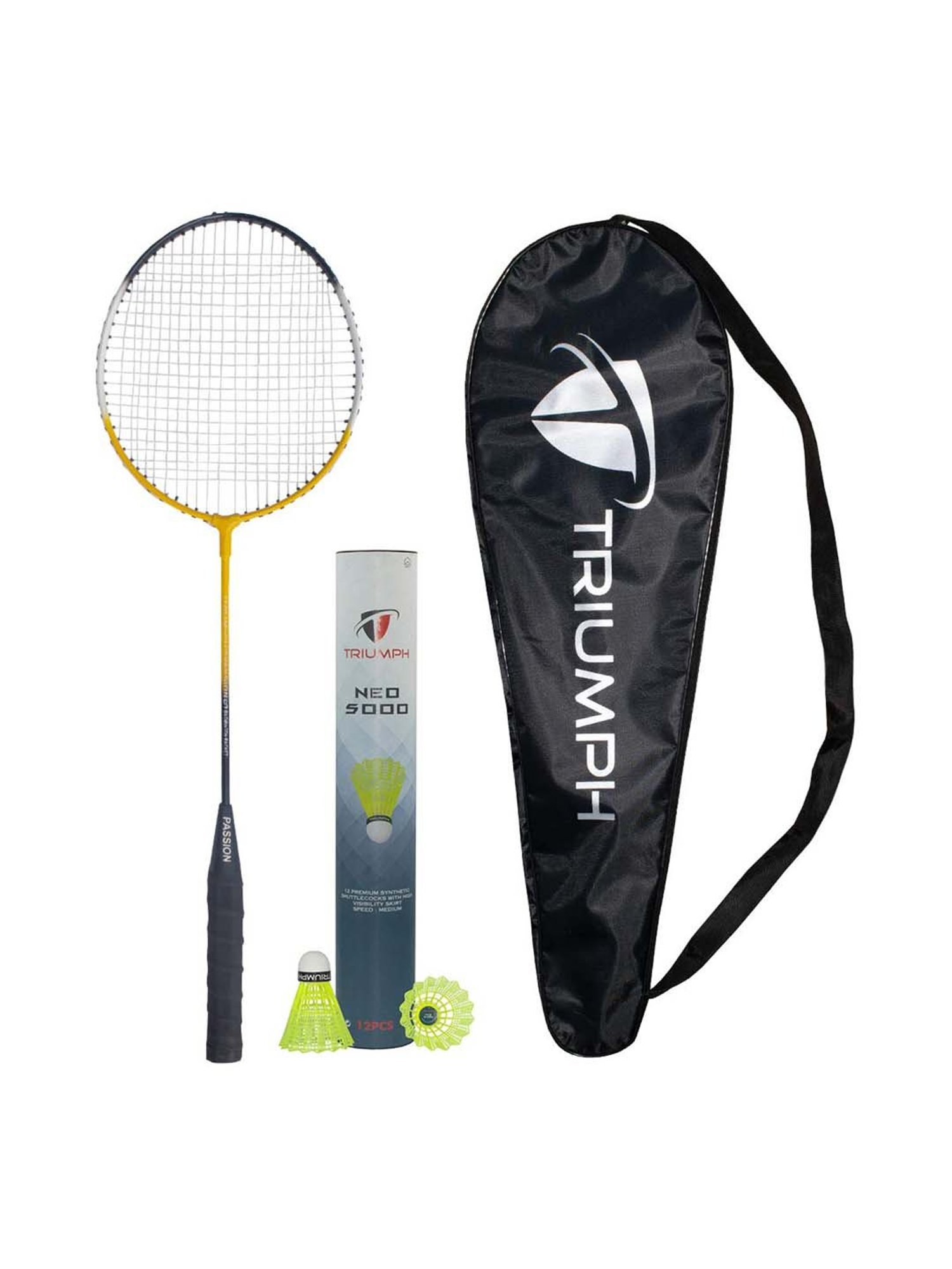 Triumph Multicolored Badminton Racquet with Neo-5000 Shuttlecock for Men (12PCs)