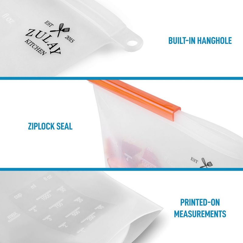 Reusable Silicone Food Storage Bags - 4-pack Food Grade Eco-Friendly Preservation Airtight Seal Bags For Storing Food Vegetables Fruits, Liquids and More