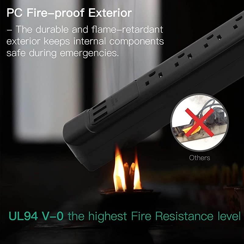 ETL Approval 2100J Surge Protector Power Strip with USB  Mountable Angled Flat Plug 5ft Extension Cord 6 Outlets 3 USB Slots for iPhone iPad Desktop Computer Home Office Kitchen Black