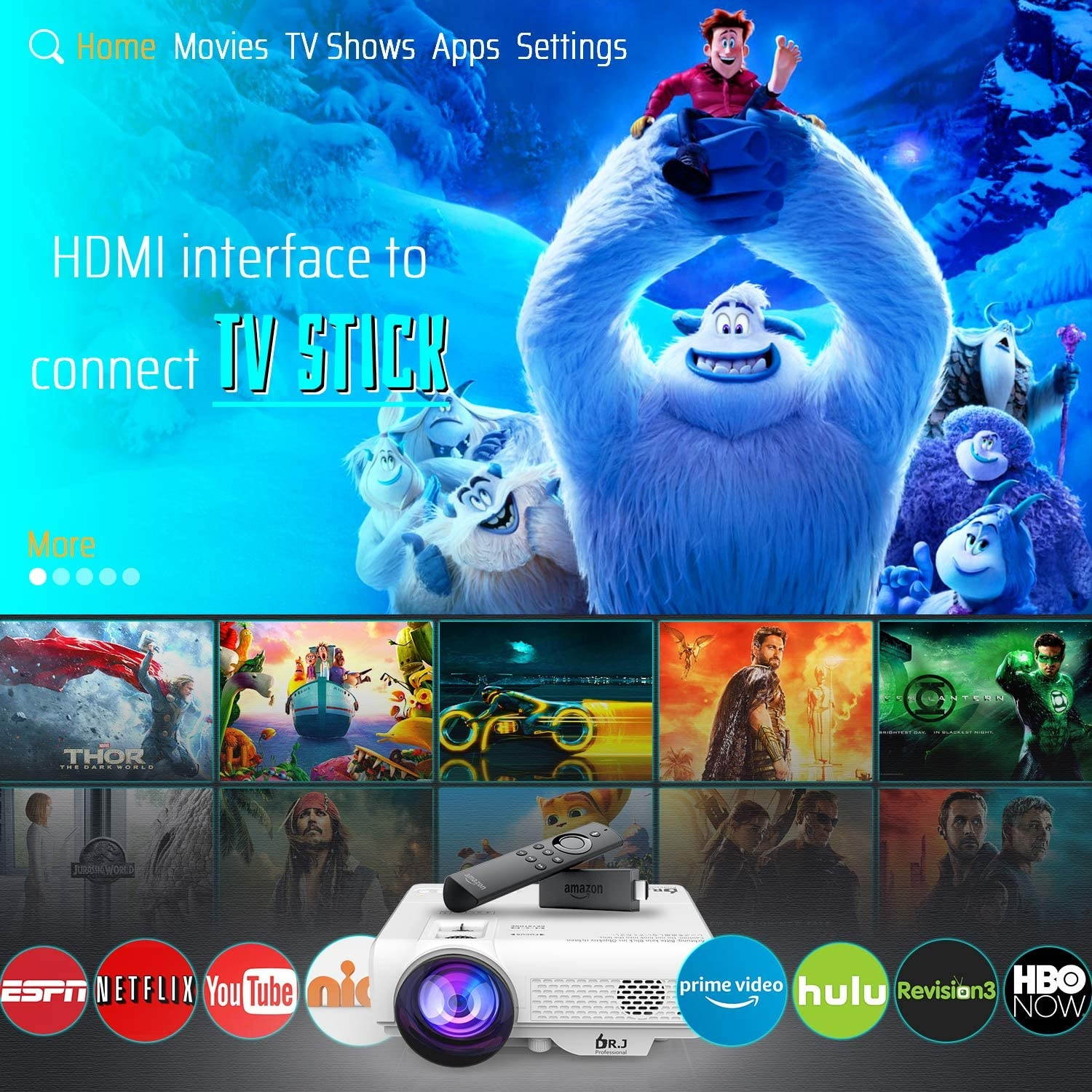 DR. J Professional 4500L Mini Projector Full HD 1080P Supported Portable Video Projector, Compatible With TV Stick, HDMI, VGA, USB, TF, AV, Sound Bar, Video Games [2020 Latest Upgrade]