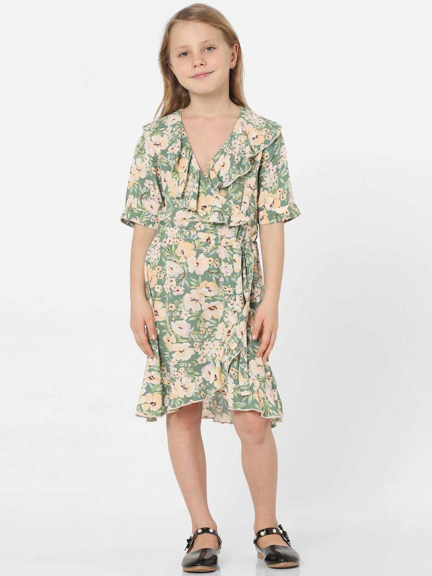 KIDS ONLY Green & Cream Floral Print Dress