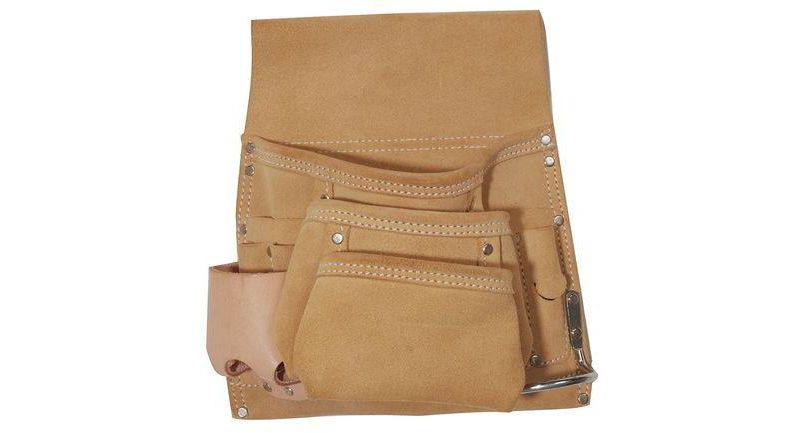 WESTWARD 13T127 10 Pocket Nail and Tool Pouch, Leather
