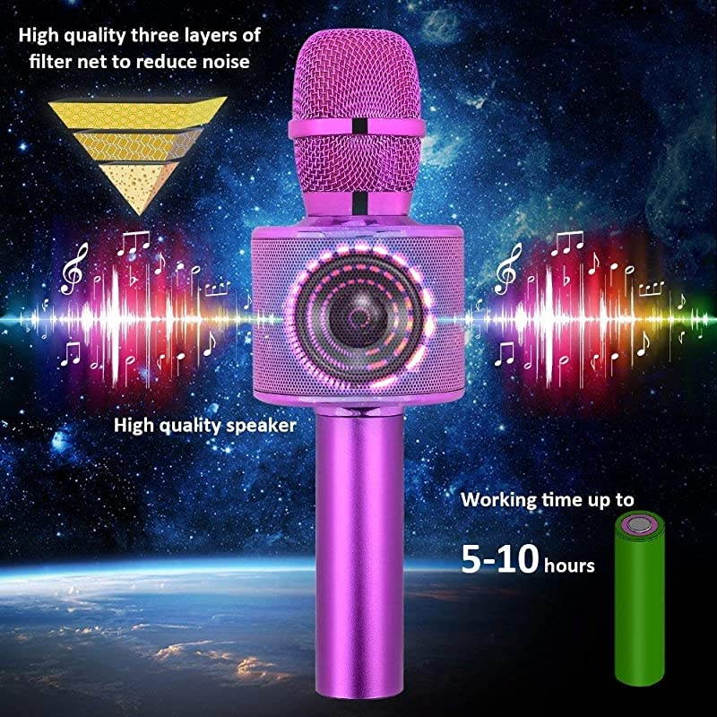 Wireless Bluetooth Karaoke Microphone,3-in-1 Portable Handheld Karaoke Mic Speaker Machine Birthday Home Party for PC or All Smartphone (Q37 Purple)