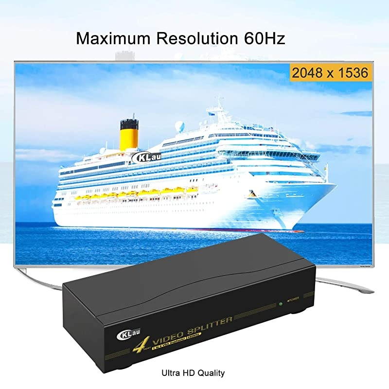 450MHz Bandwidth 2 Port VGA Splitter Amplifier Box 1 PC to 2 Monitors SVGA Video Splitter Support 2048 x 1536 Resolution up to 164ft for Screen Duplication