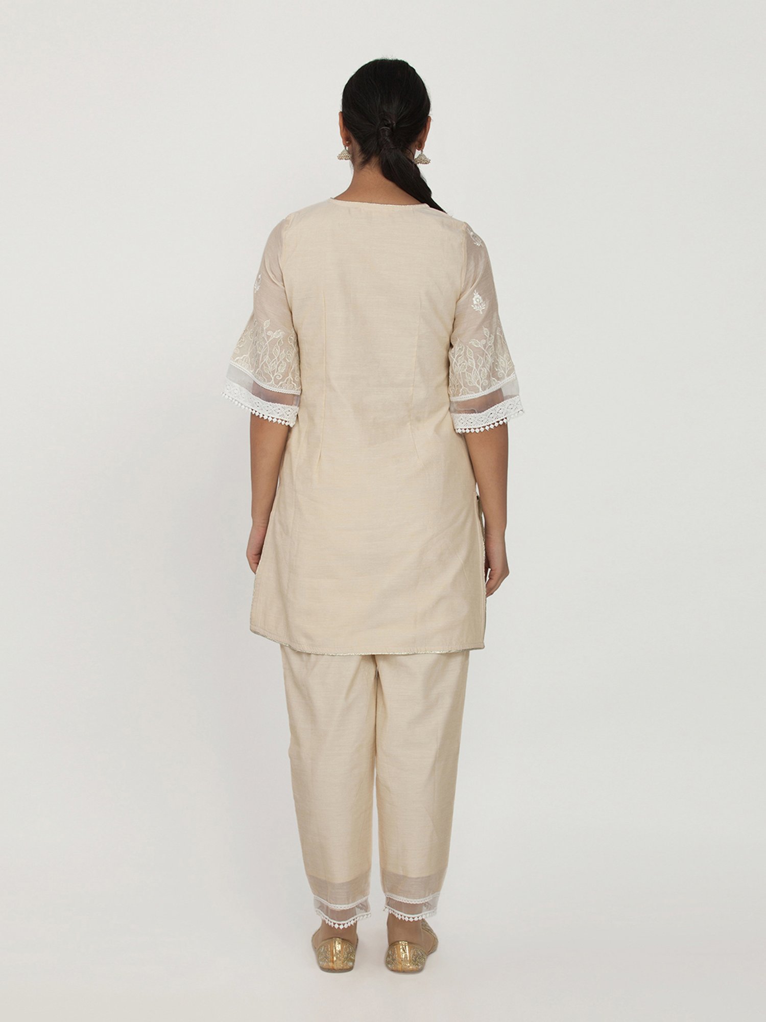 Paislei Beige Embroidered Kurta Pant Set