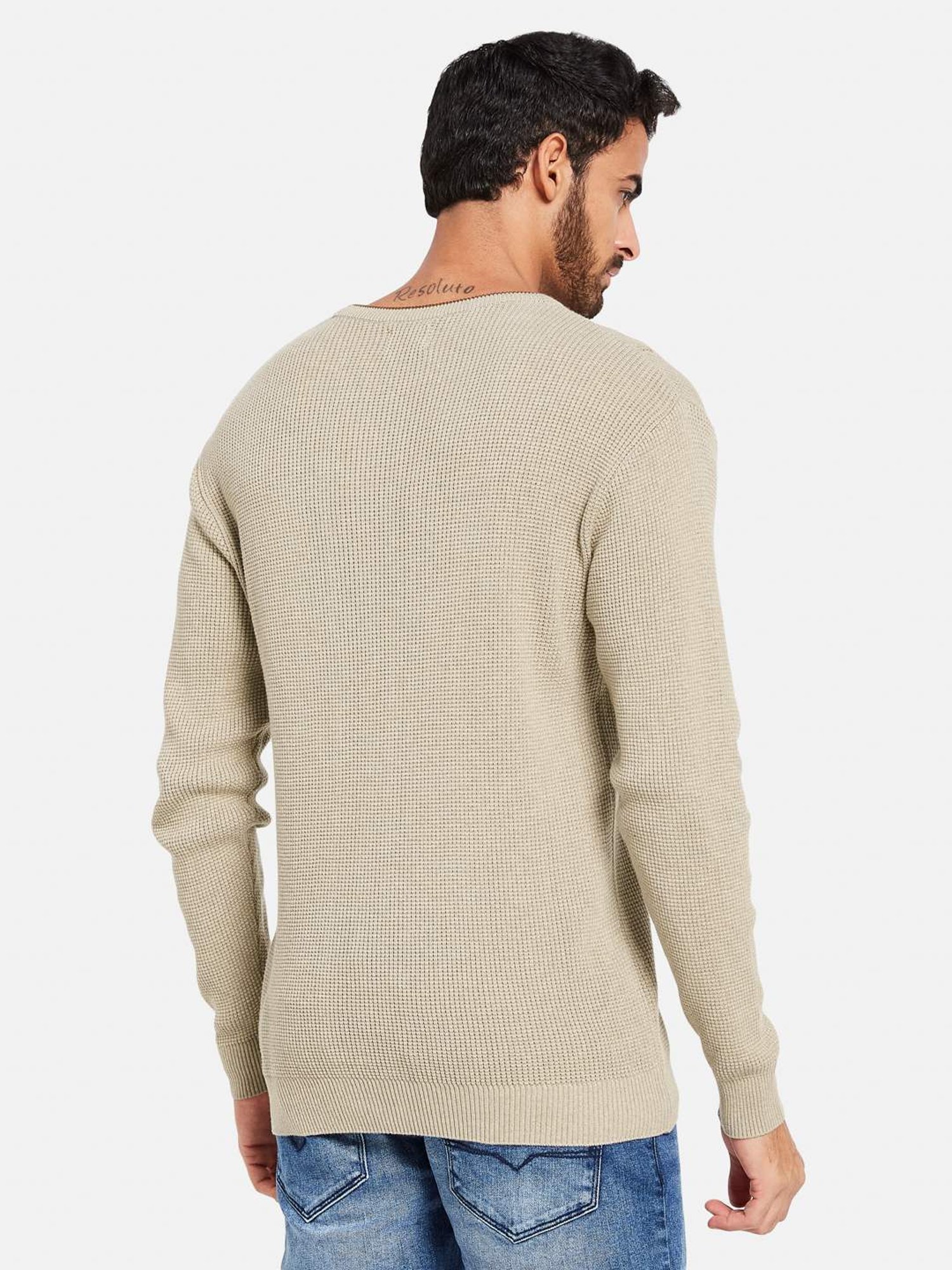 METTLE Khaki Cotton Regular Fit Sweater