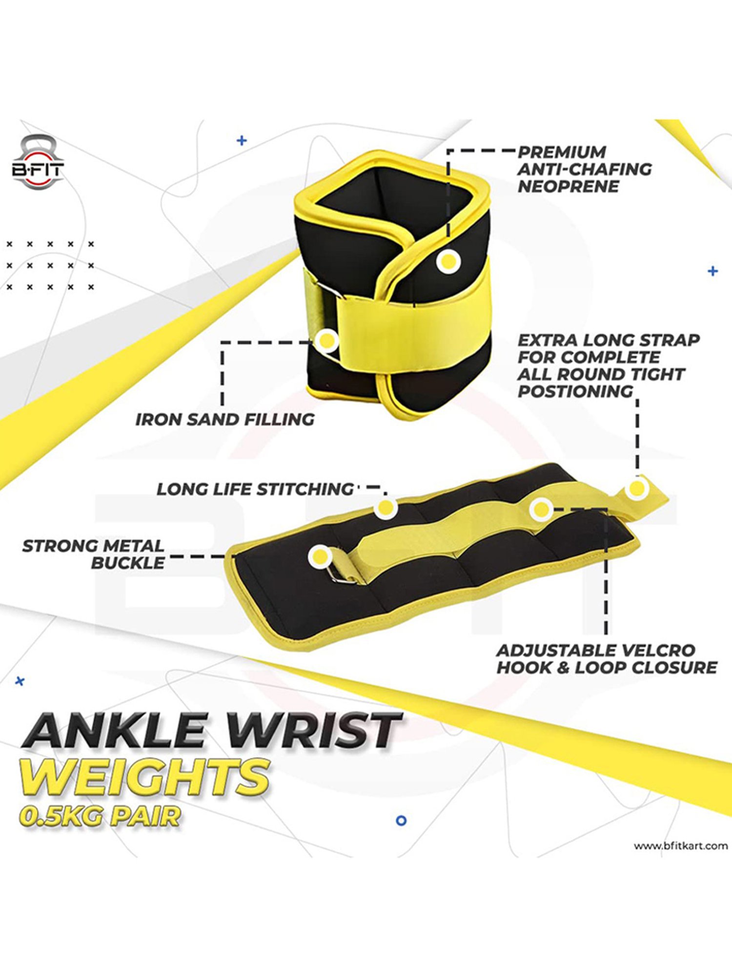 B Fit Fully Adjustable Ankle/Wrist Weight Pair with Adjustable Straps (Black)