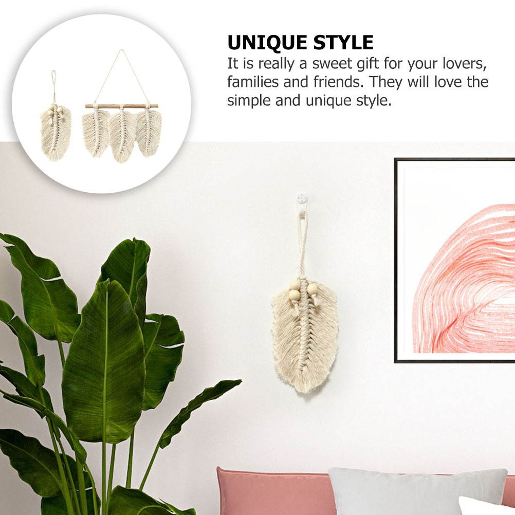 2pcs Hand-knitted Tassel Wall Tapestry Cotton Woven Hanging Tapestry (Beige)