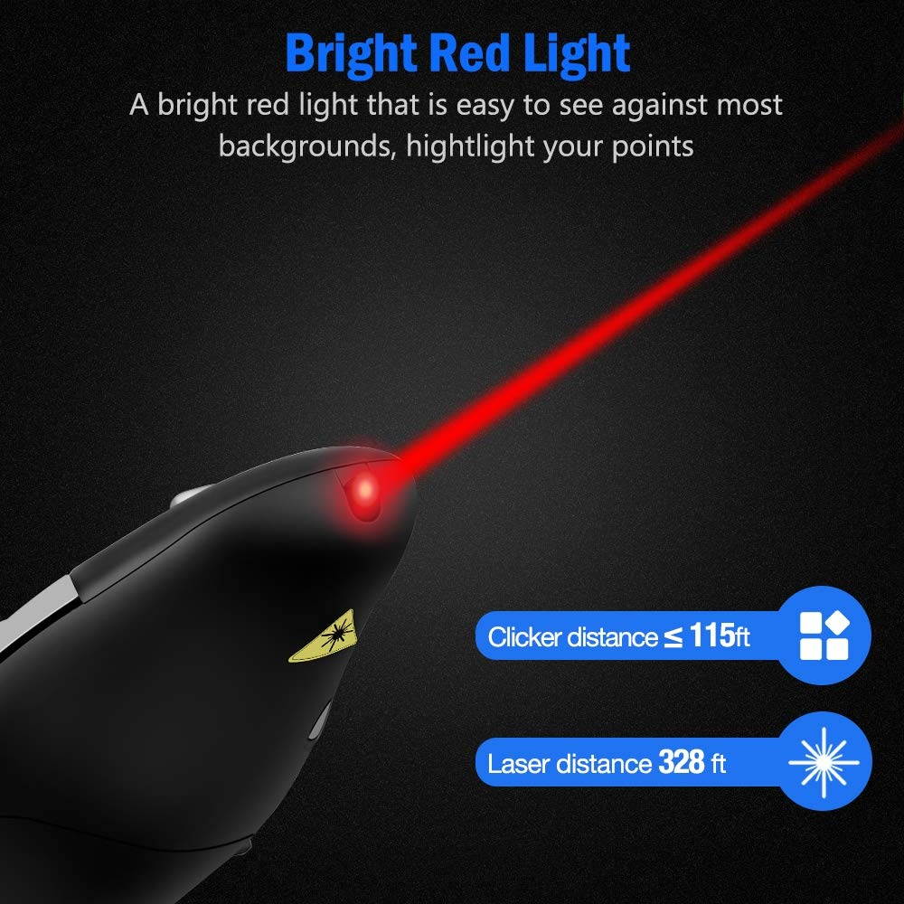 Wireless Presenter RF 2.4GHz USB PowerPoint Presentation Clicker PPT Remote Control Laser Pointer Slide Advancer Support Mac