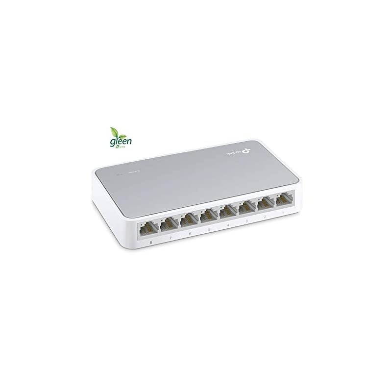 8 Port 10100Mbps Fast Ethernet Switch | Desktop Ethernet Splitter | Ethernet Hub | Plug and Play | Fanless Quiet | Desktop Design | Green Technology | Unmanaged TLSF1008D White