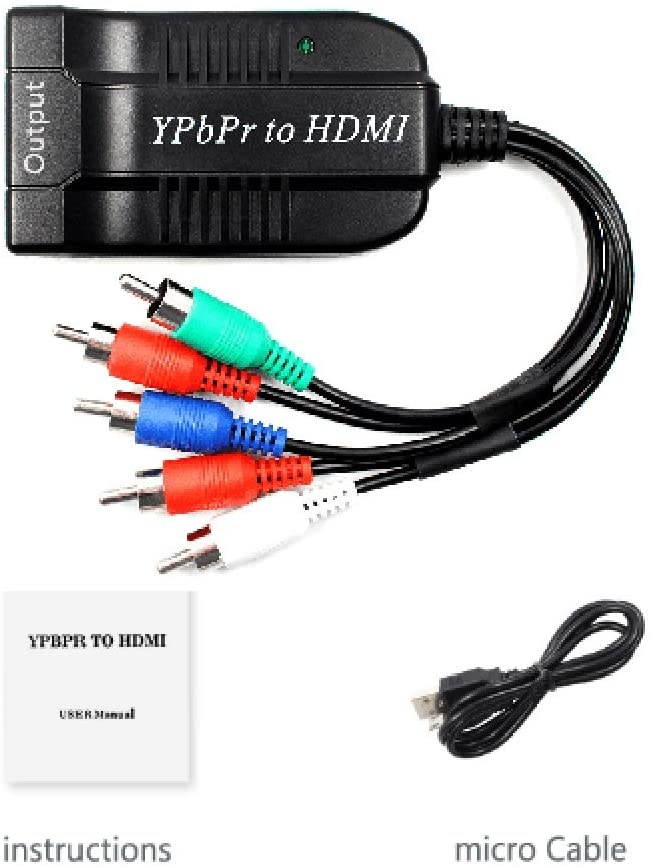 Male YPbPr to Female HDMI Converter, Component to HDMI Adapter Cable, 5RCA RGB YPbPr to HDMI Converter Supports 1080P 60Hz Video Audio for Laptop DVD Xbox One PS4 Nintendo to HDTV Monitor and Projecto