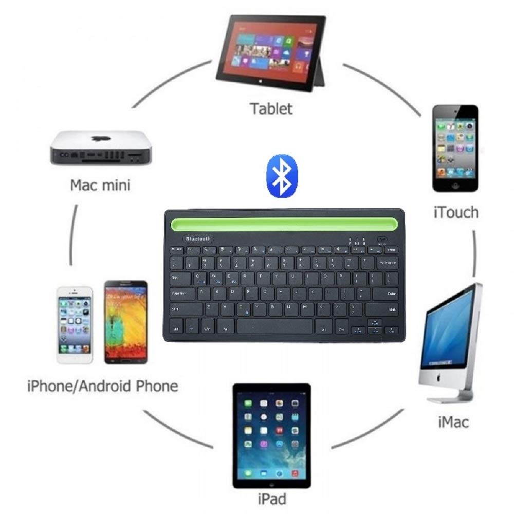 Rechargeable Bluetooth Mini Keyboard with Phone Holder Wireless Multimedia Dual Channel Keyboard for Tablet/Laptop/Phone,Compatible with iOS/Windows/Android (Black Dual Channel)