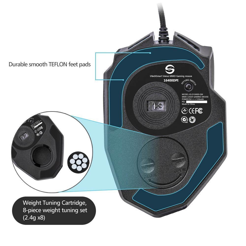 Gaming Mouse, UtechSmart Venus Gaming Mouse RGB Wired, 16400 DPI High Precision Laser Programmable MMO Computer Gaming Mice [IGN's Recommendation]  18 programmable buttons ,16 million LED color option