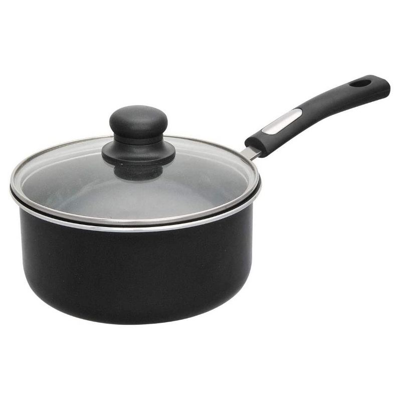 Alpine Cuisine 2.3 Quart Aluminum Nonstick Kitchen Cooking Sauce Pan with Tempered Glass Lid and 3 Millimeter Soft Touch Handle, Black