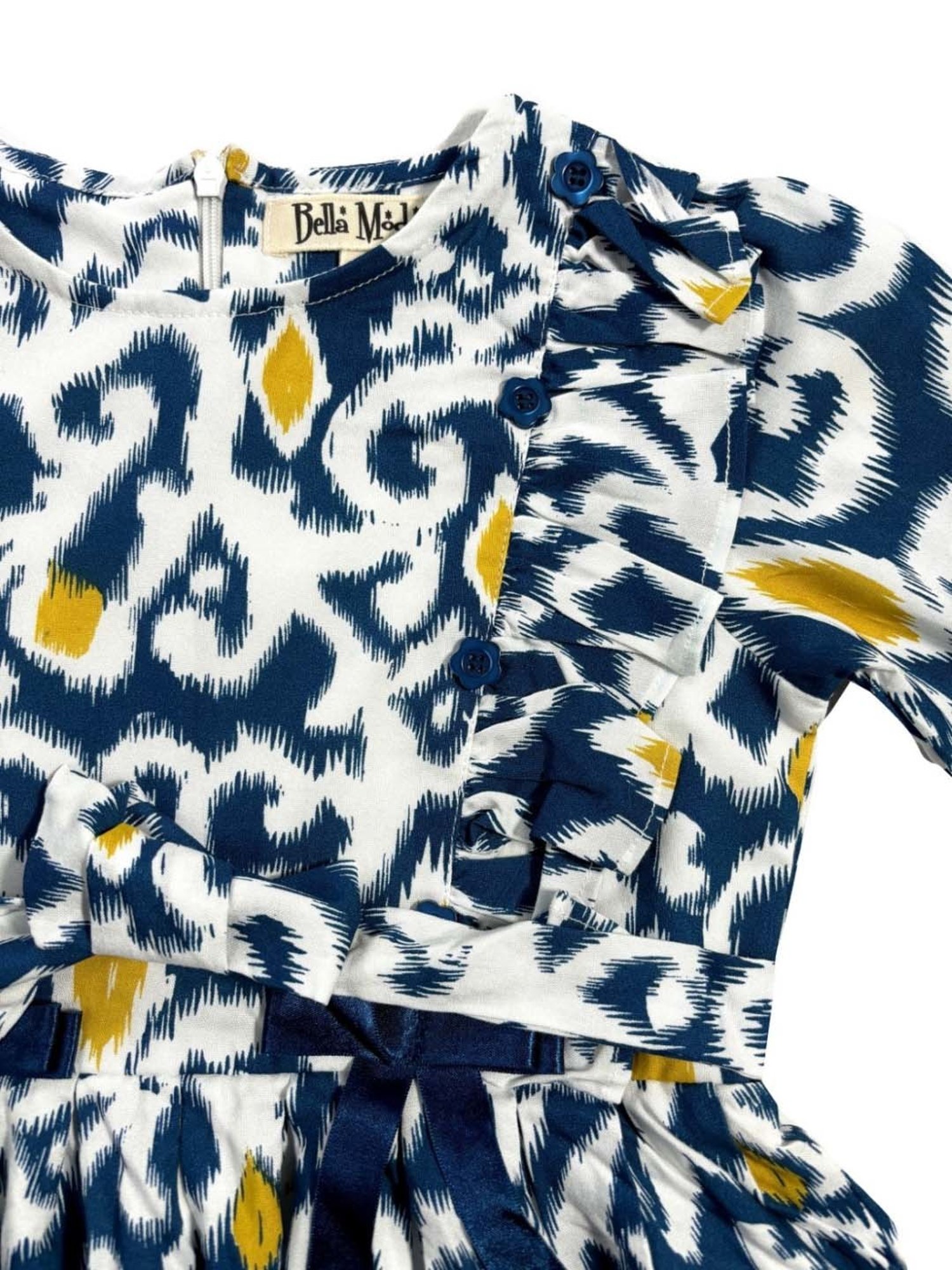 Bella Moda Kids Navy & White Cotton Printed Full Sleeves Dress