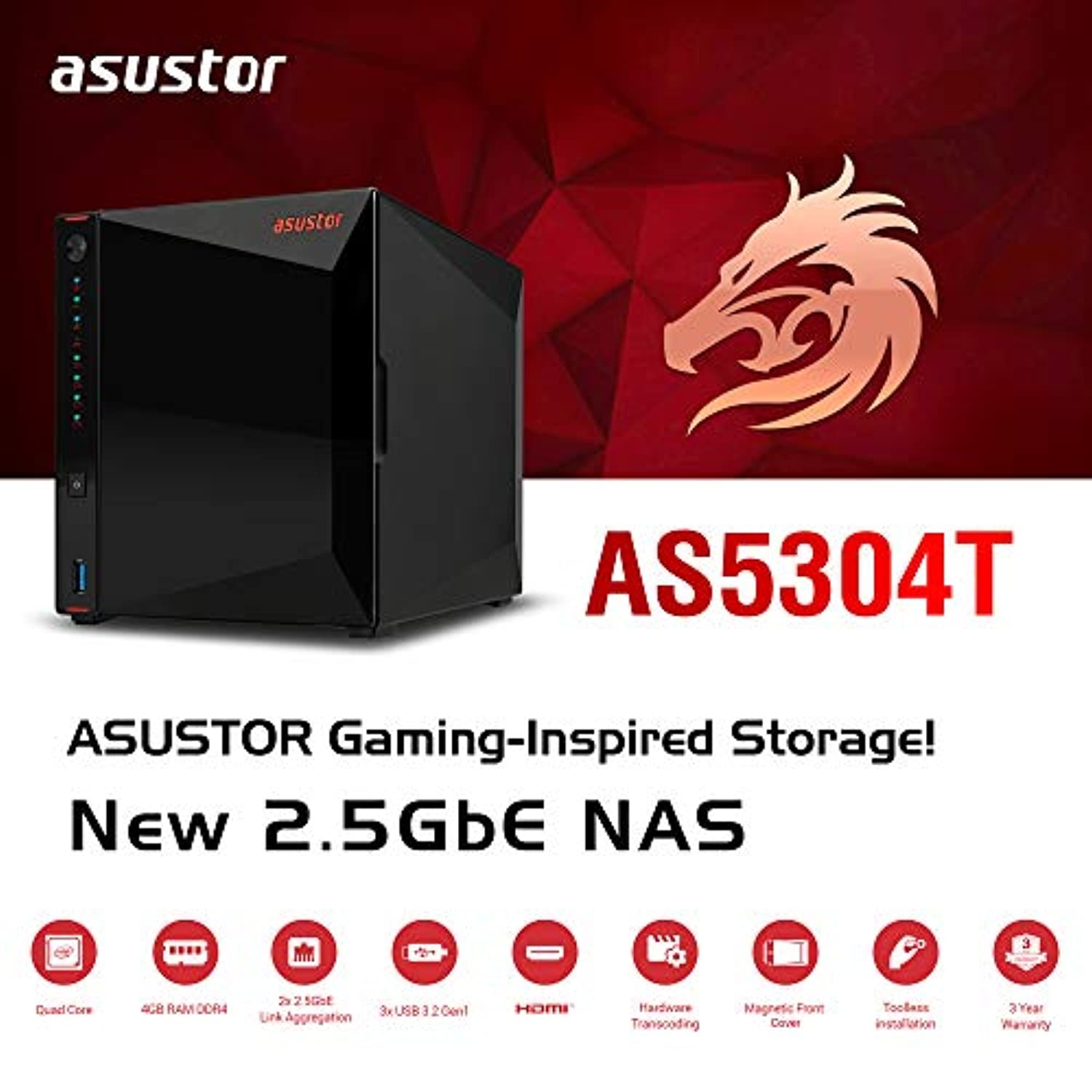 Asustor NAS AS5304T + 40TB HDD (Four 10TB HDD Included)