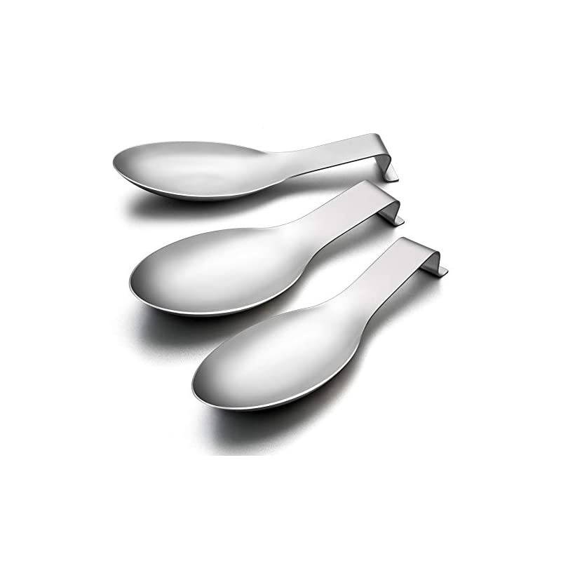 Spoon Rest Set of 3,  Stainless Steel Spatula Ladle Holder, Kitchen Utensil Stove Spoon Rest Holder, Brushed Finish, Dishwasher Safe