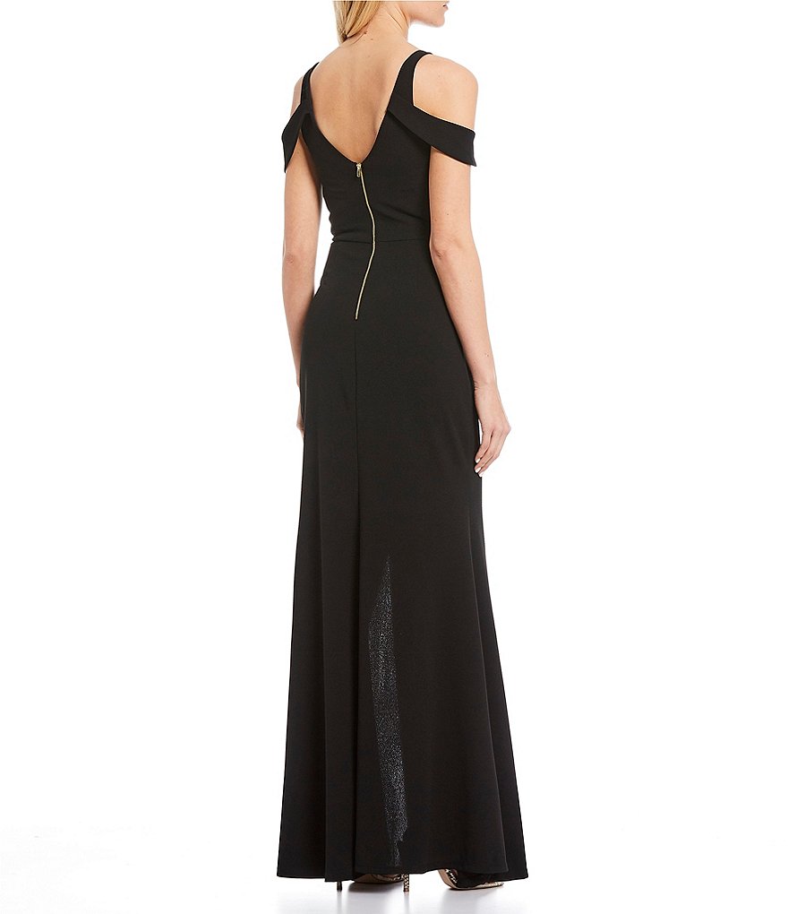Sequin Hearts Cold-Shoulder Side-Slit Long Dress