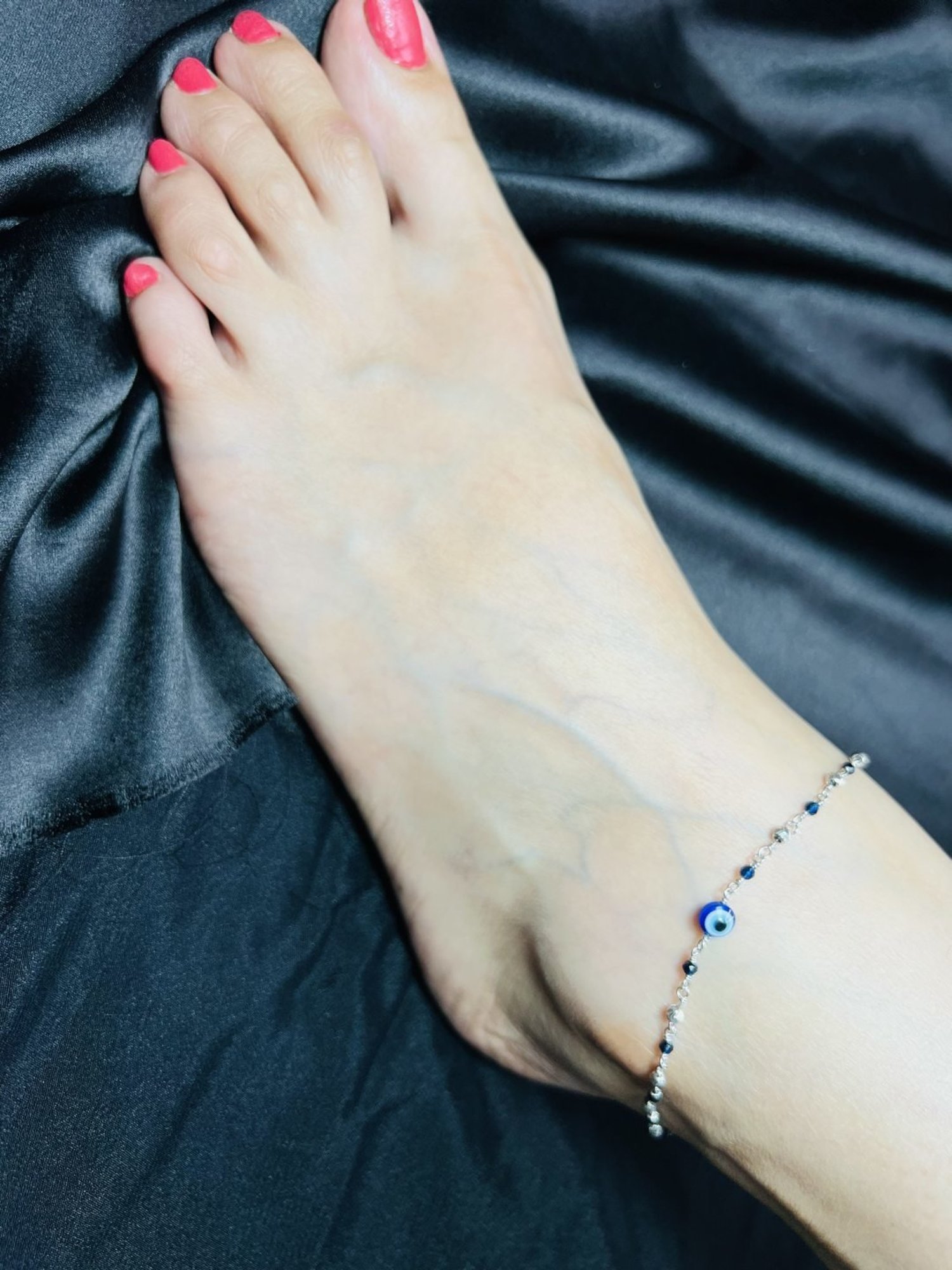 Arte Jewels 925 Sterling Silver Black Beads Evil Eye Anklet for Women & Girls (Single Anklet)