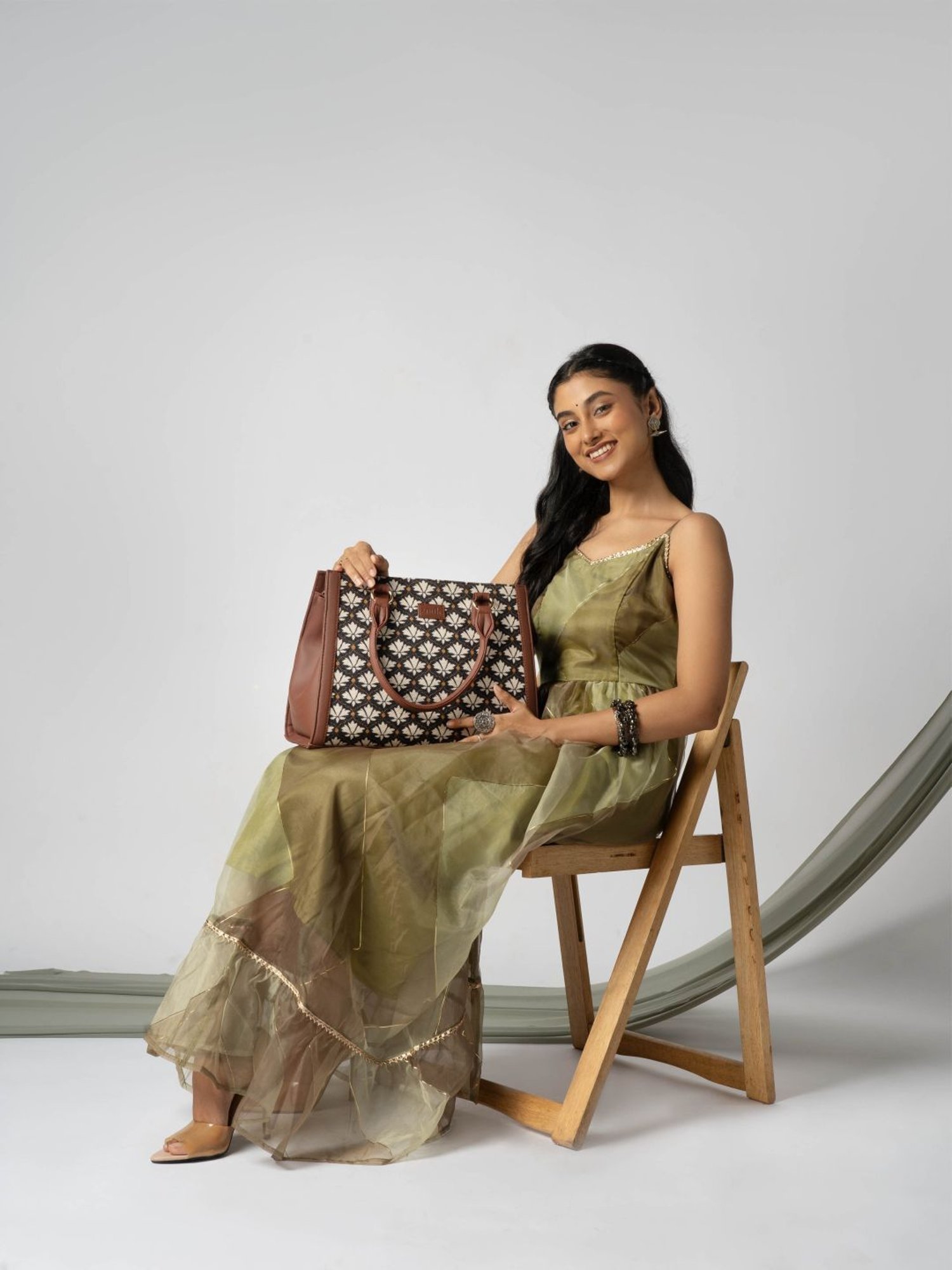 ZOUK Bidri Kaiser Classic Black & White Printed Medium Handbag