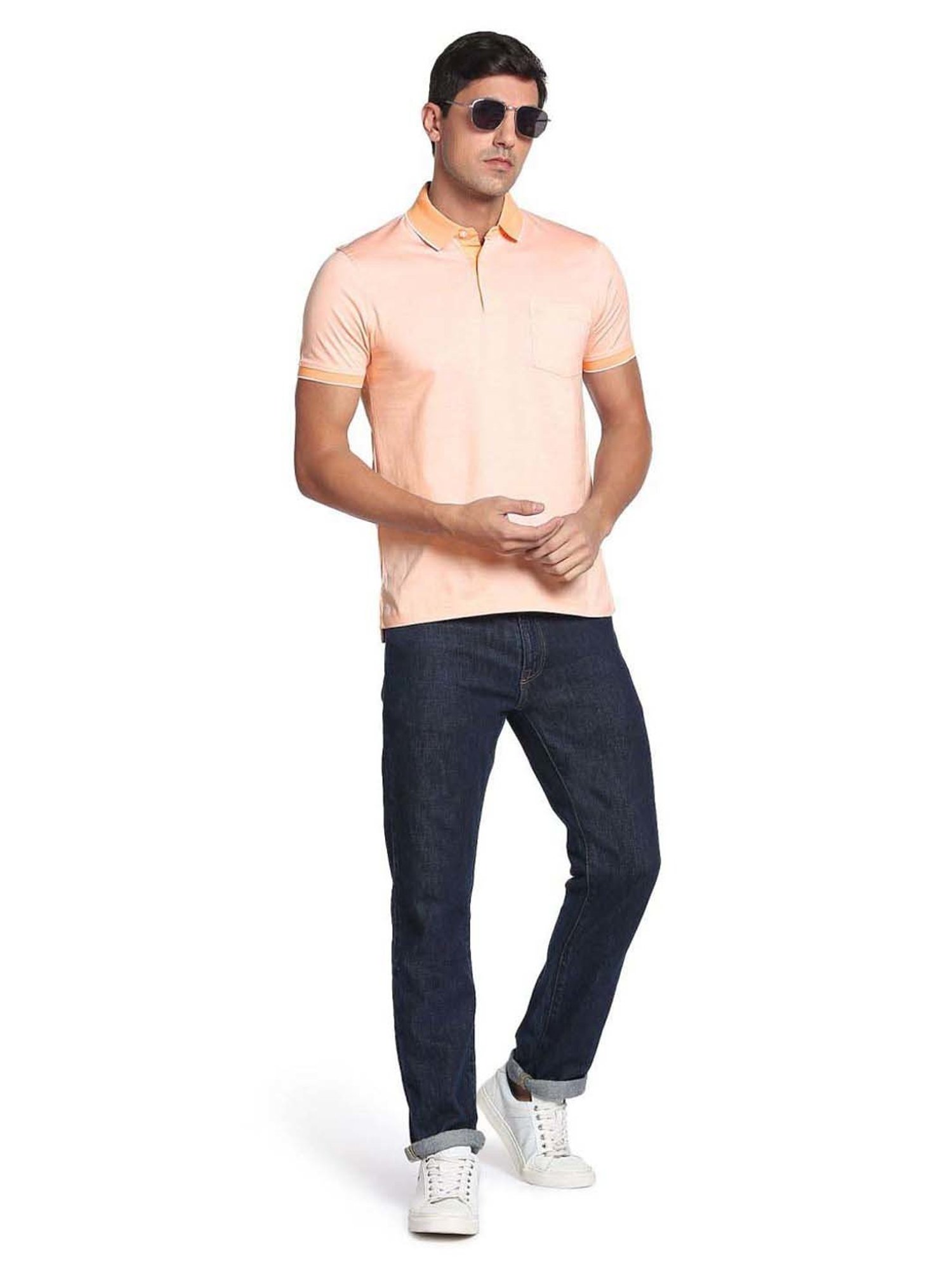 Arrow Peach Cotton Regular Fit Self Pattern Polo T-Shirt