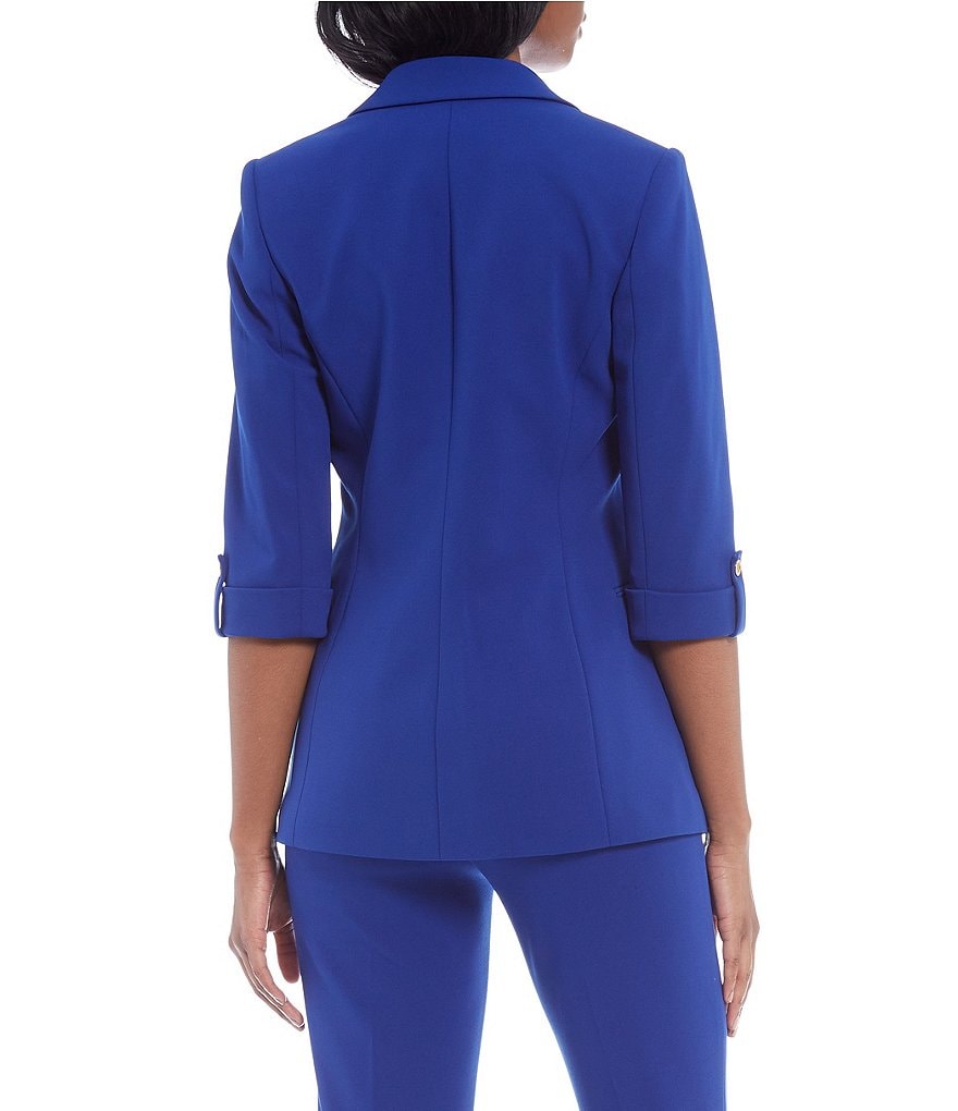 Calvin Klein Petite Size Stretch Scuba Crepe Notch Lapel Collar Roll-Tab Sleeve One-Button Front Jacket