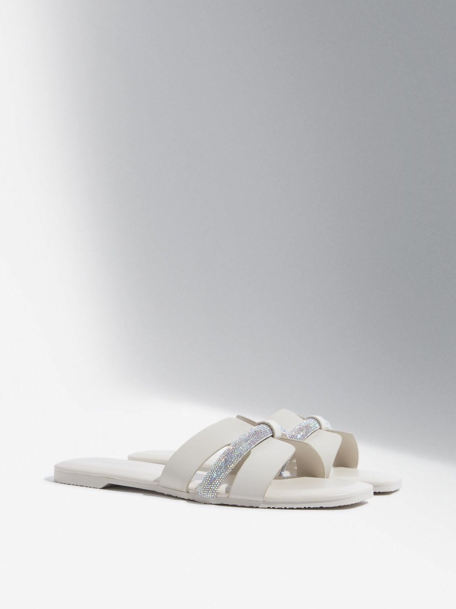 LUNA BLU by Westside Ivory Diamante Embellished Slides