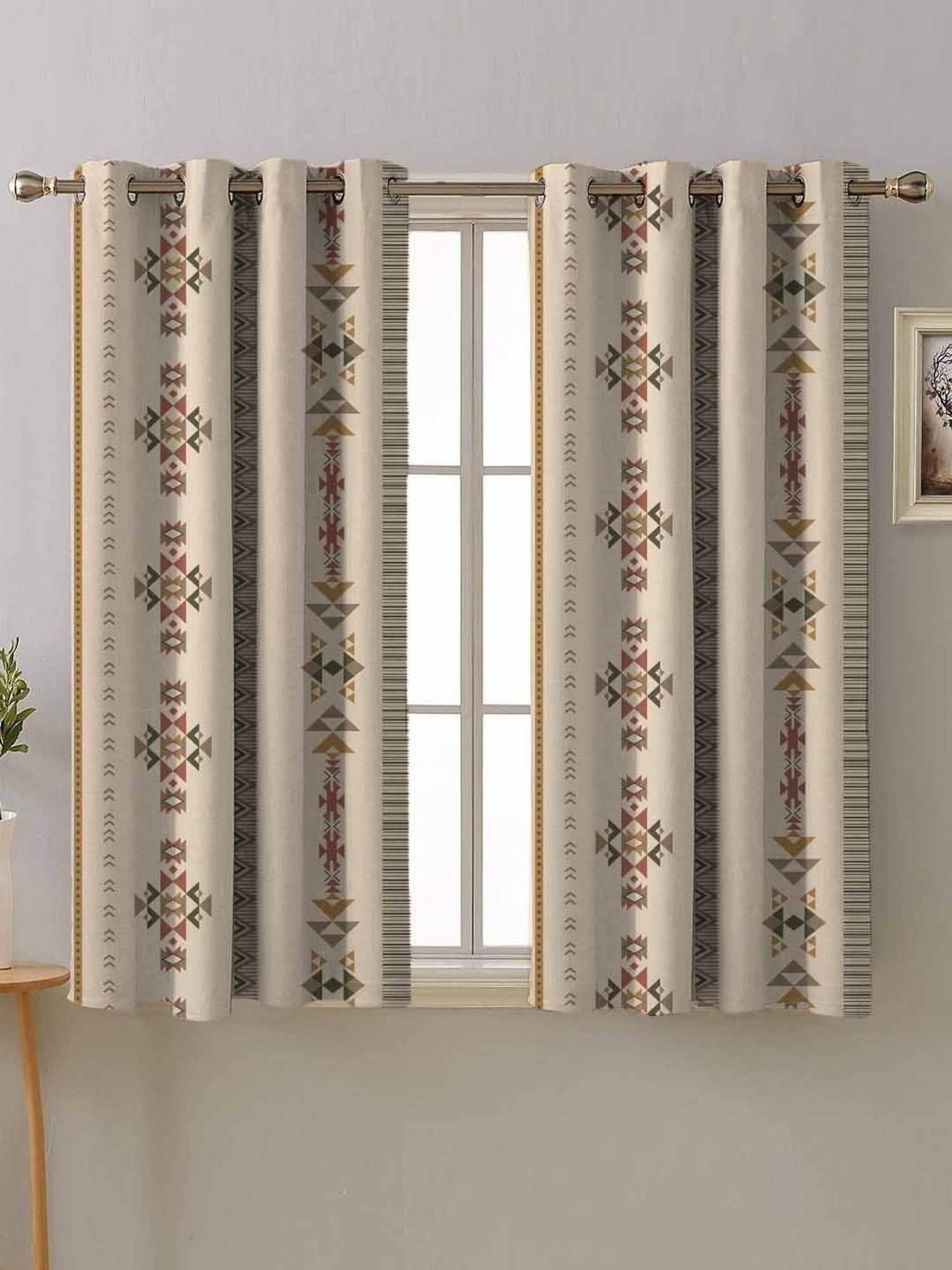 SPACES DRAPE STORY Boho Digital Print Beige Polyester 5 ft Window Curtains - Set of 2