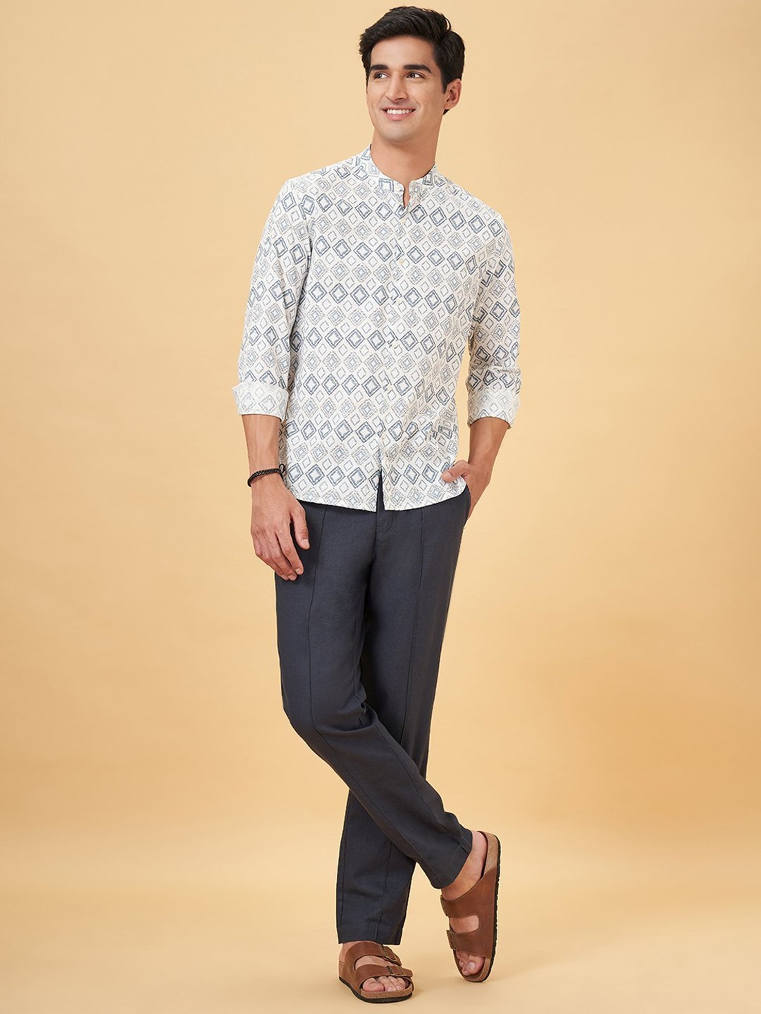 Indus Route By Pantaloons Powder Blue Regular Fit Printed Shirt