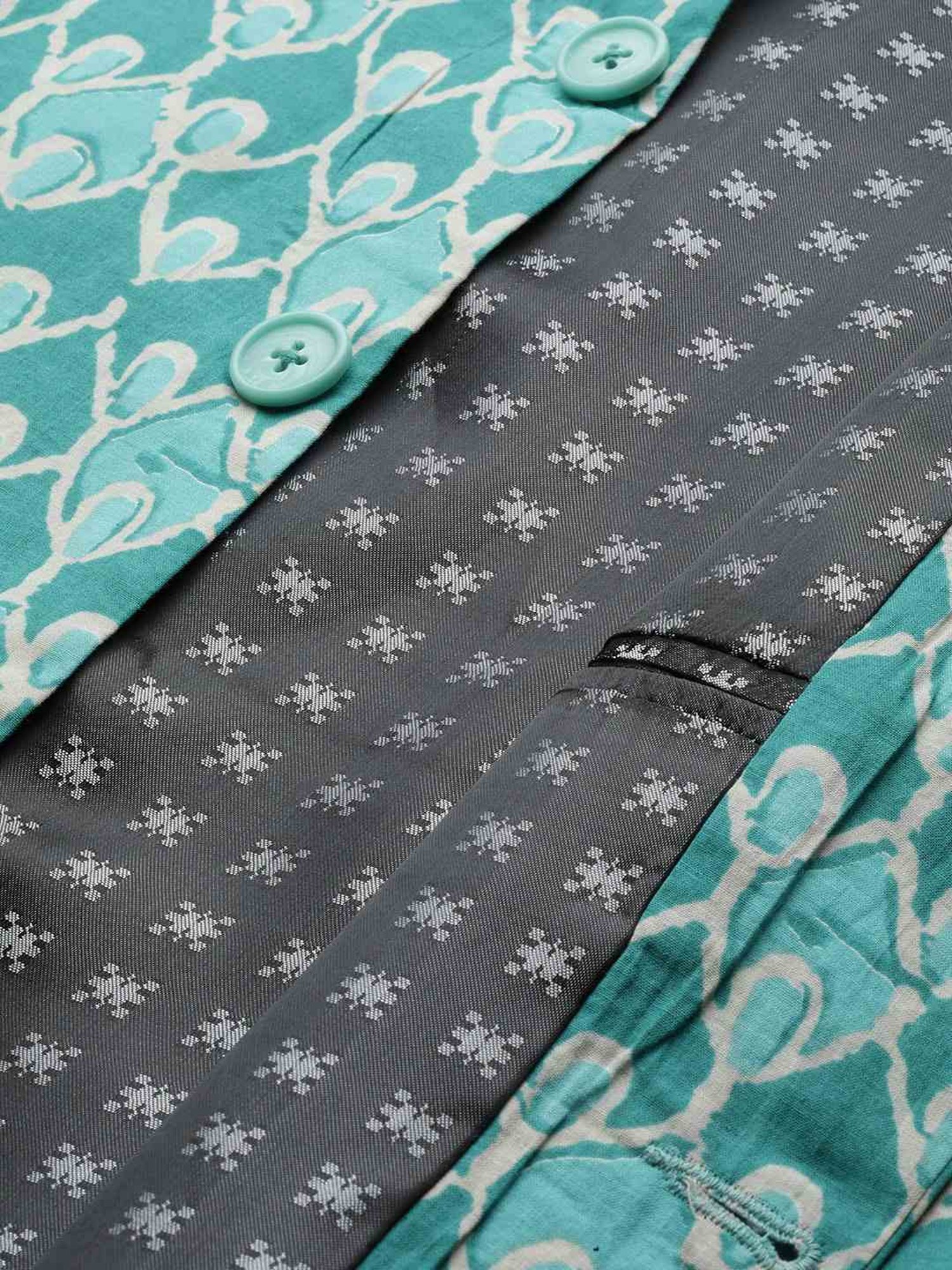 See Designs Green Cotton Regular Fit Printed Nehru Jacket