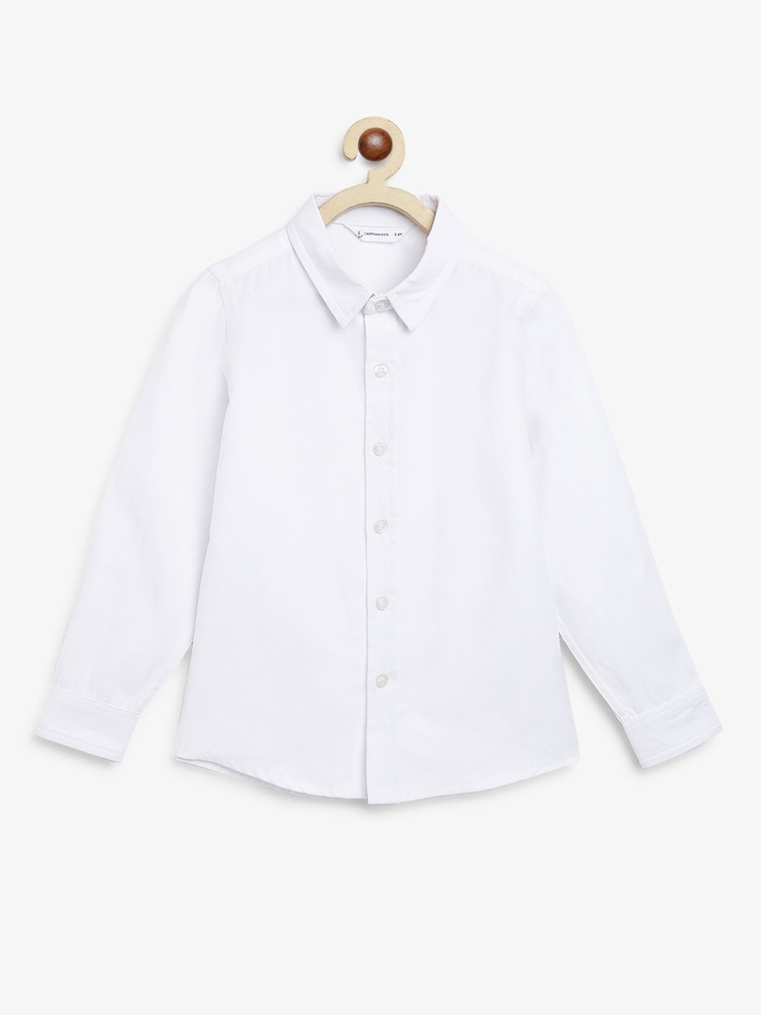 Campana Kids White Solid Full Sleeves Shirt