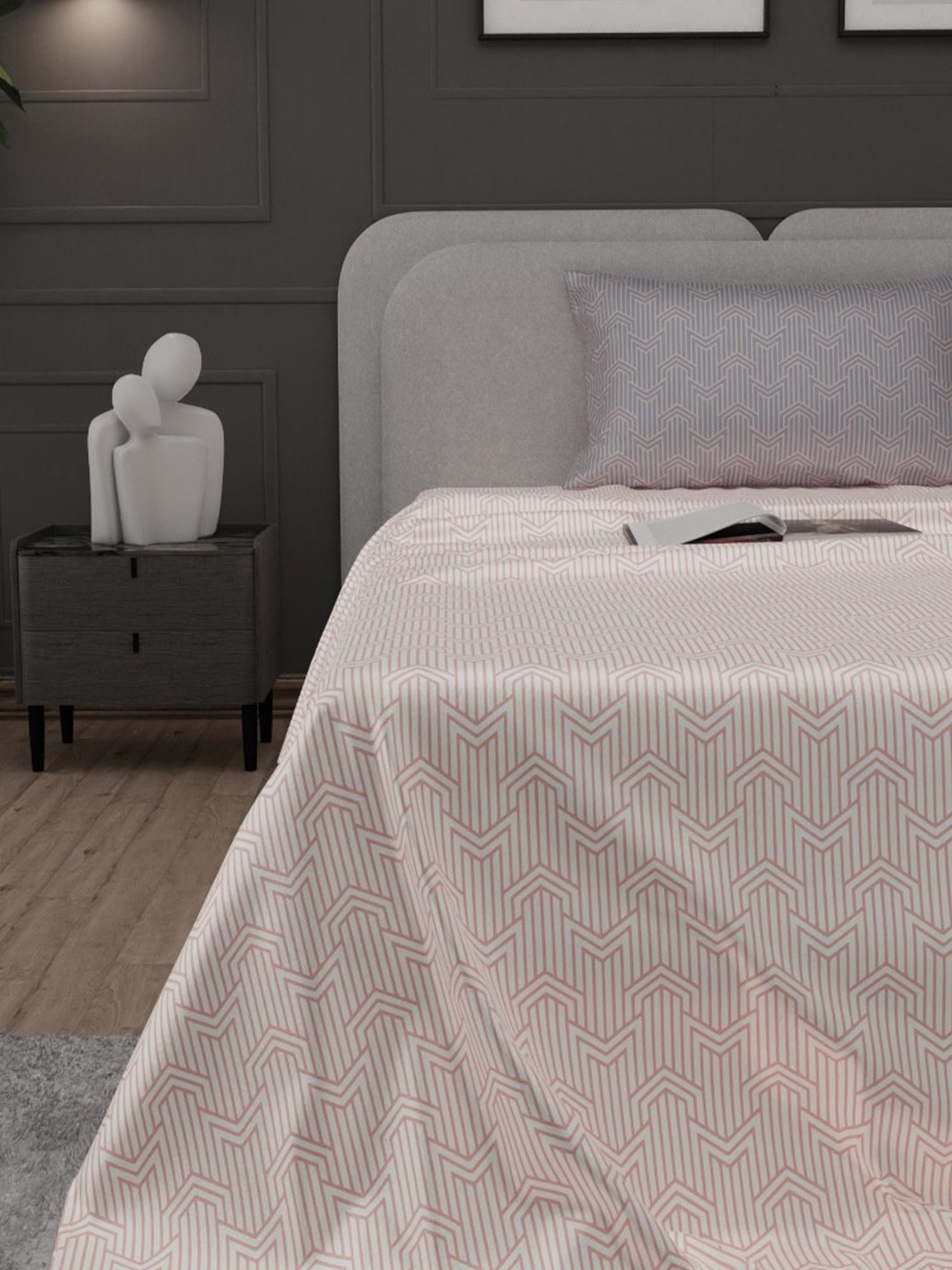 Stoa Paris Elegance Peach Polyester 300 TC Sateen Single Size Bed Sheet With 1 Pillow Cover