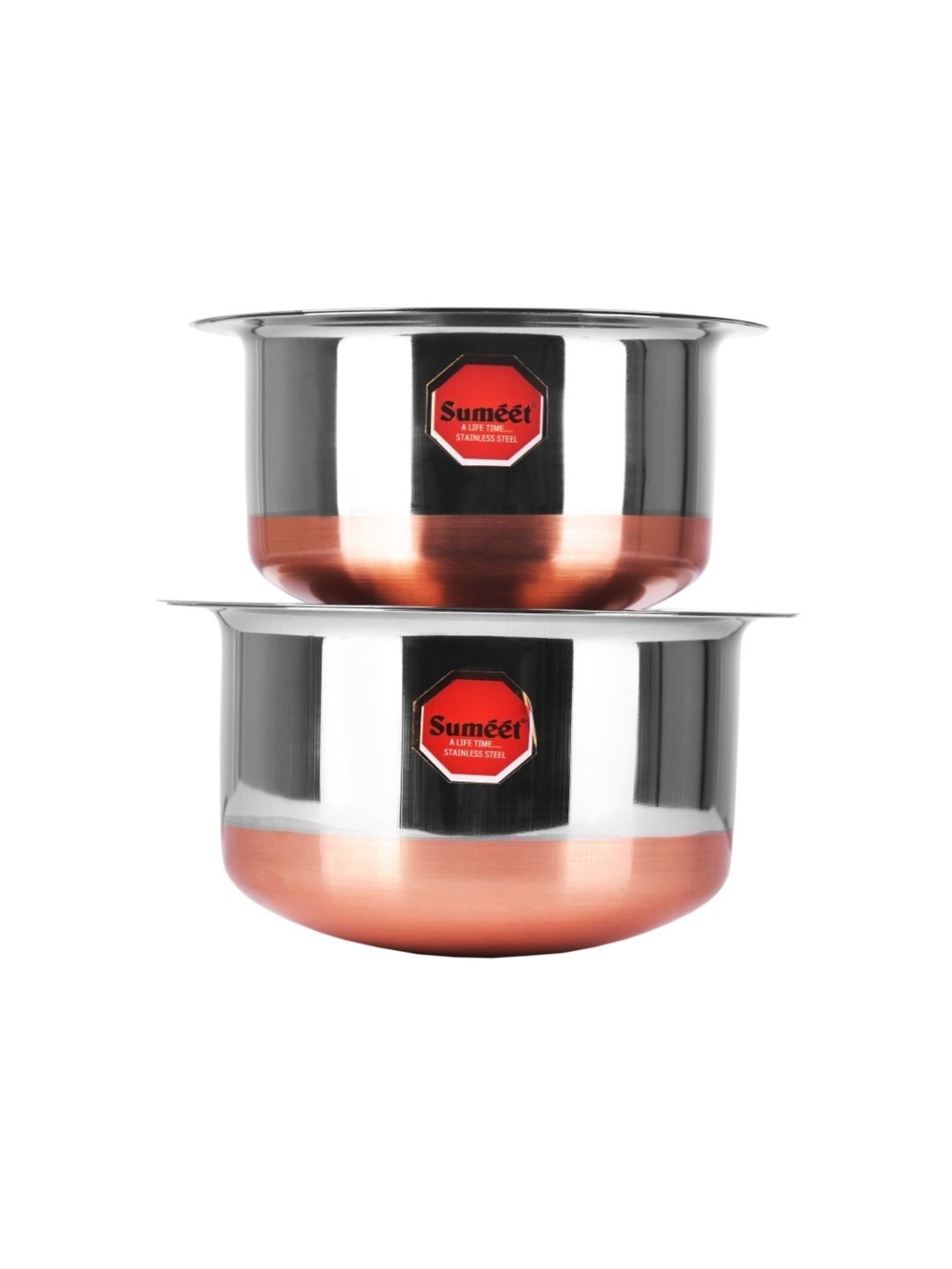 Sumeet S.S.Copper Bottom Cookware/Container/Tope Set Of 2Pc With Lids(No. 11-1.4 Ltr, No. 12-1.9Ltr)