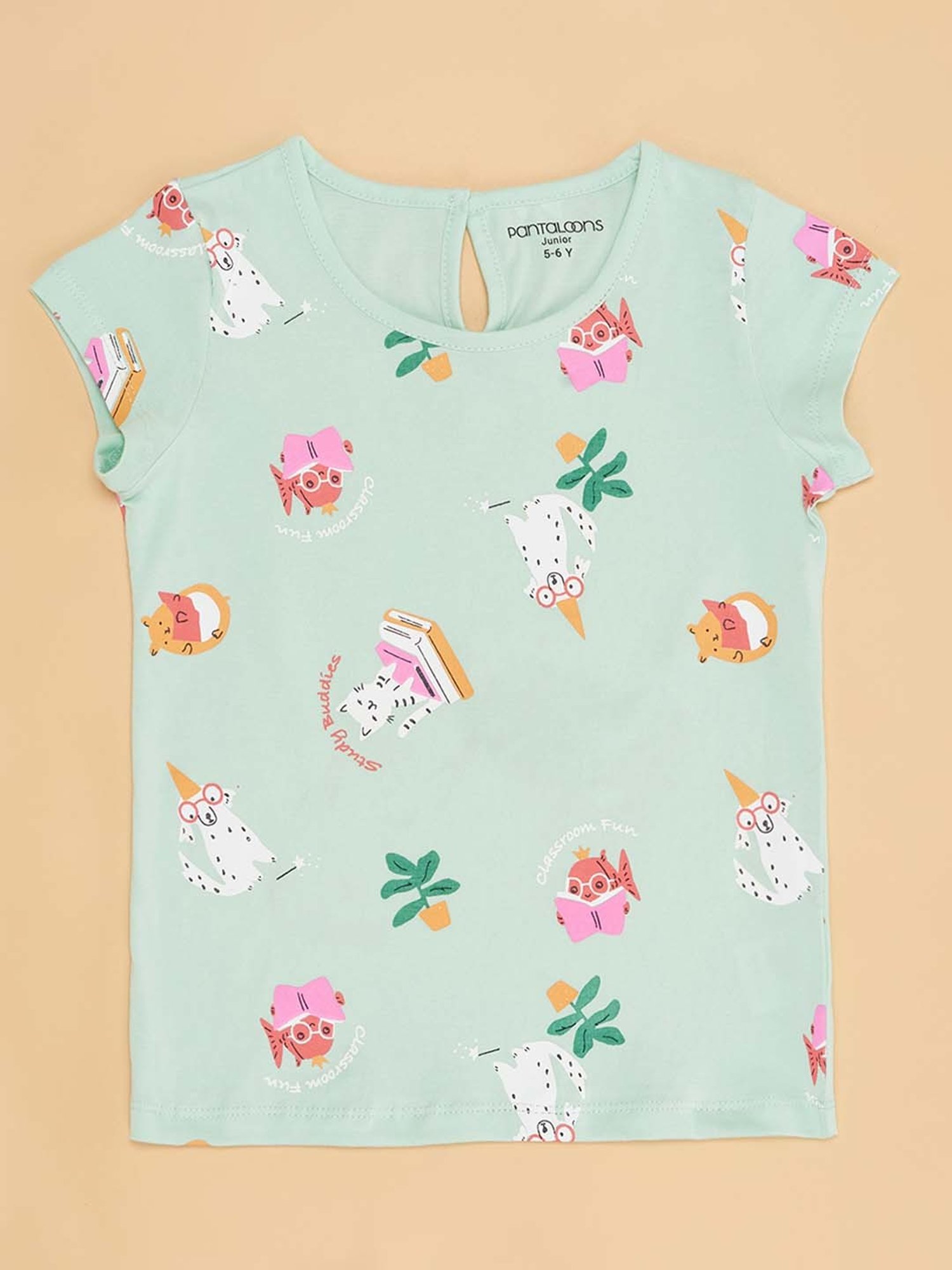 Pantaloons Junior White & Green Cotton Printed Dungaree Set