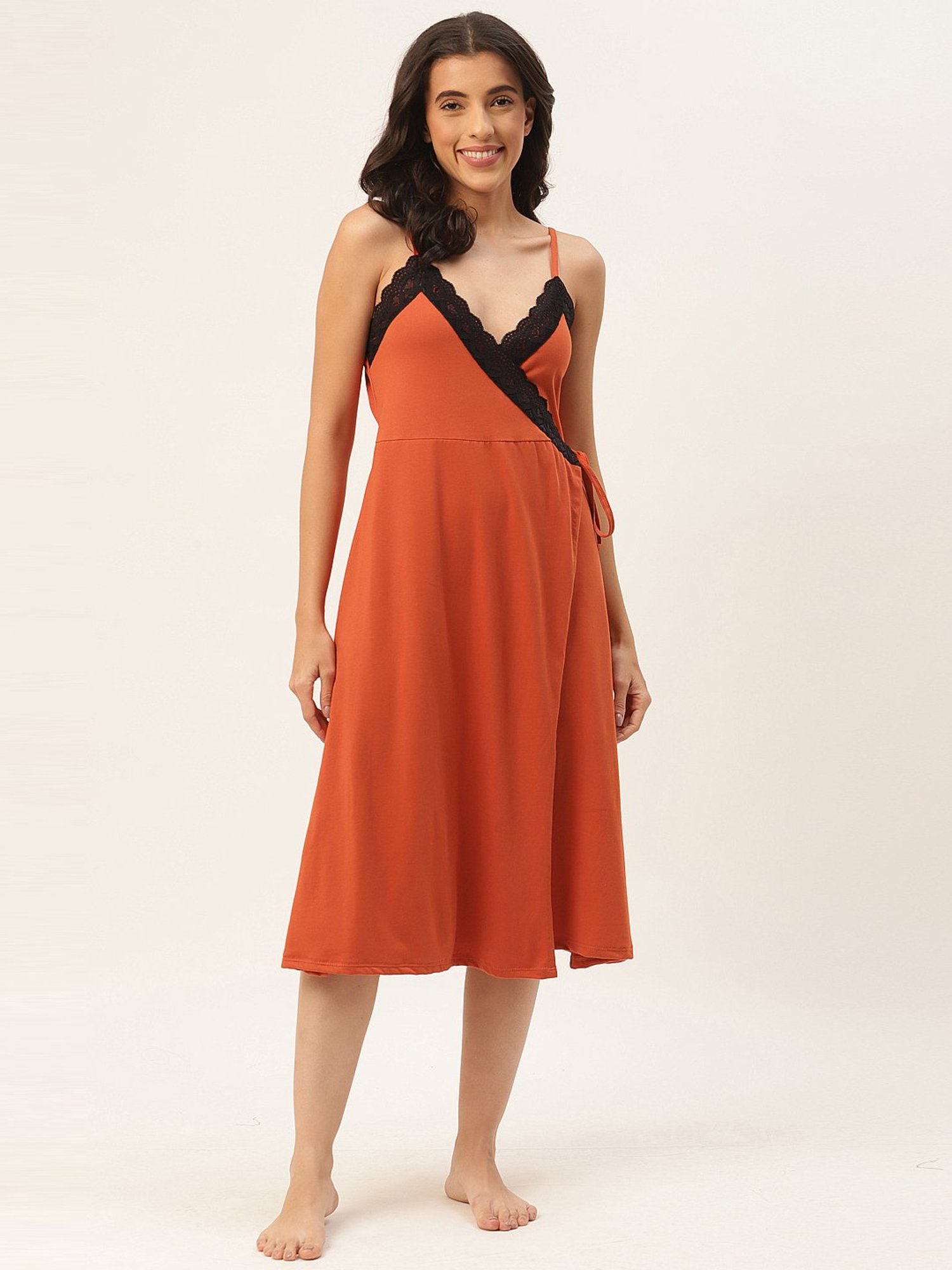 Ms.Lingies Orange Lace Work Nighty