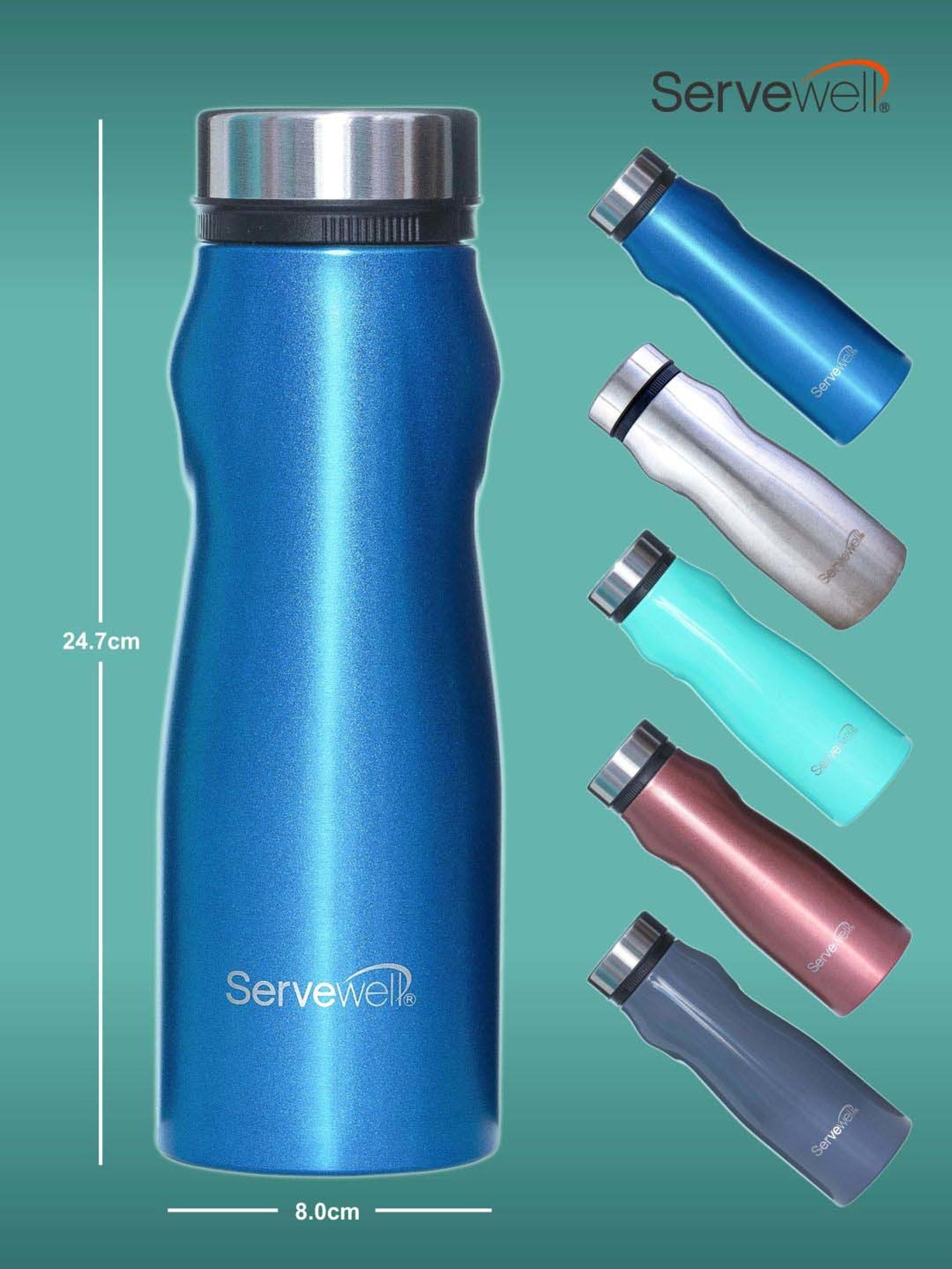 Servewell Striking Blue Steel Congo Single Wall Fridge Bottle (1 L)