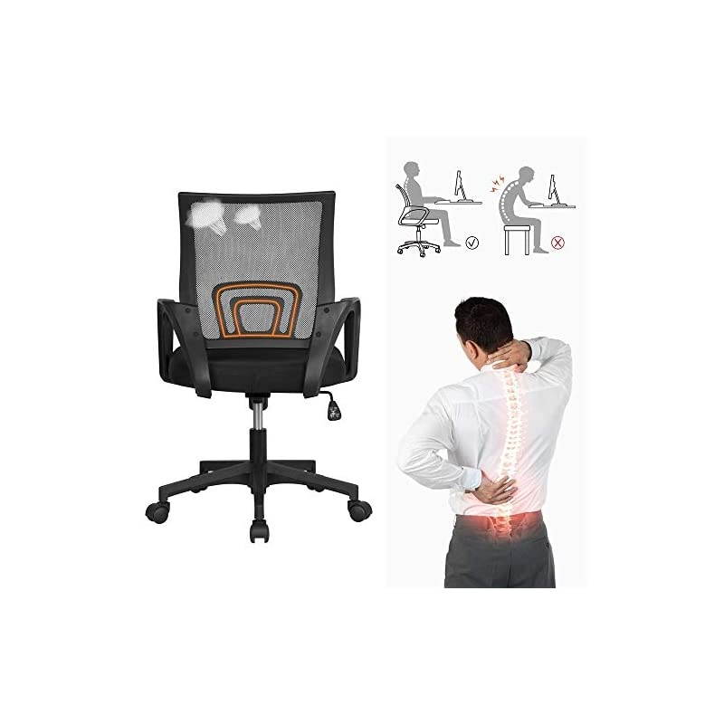 Office Chair Mid Back Swivel Lumbar Support Desk Chair, Height Adjustable Computer Ergonomic Mesh Chair with Armrest Black, 2-Pack