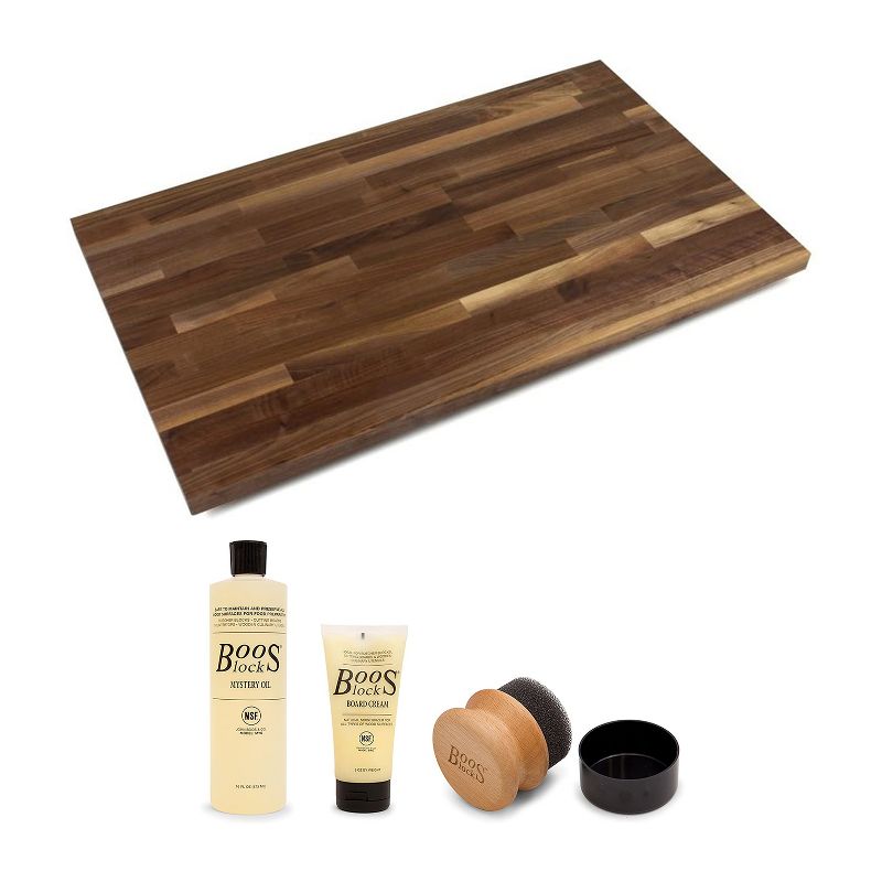 John Boos 60 x 30 inch Walnut Solid Wood Kitchen Counter Top Cutting Board with 3 Piece Maintenance Set