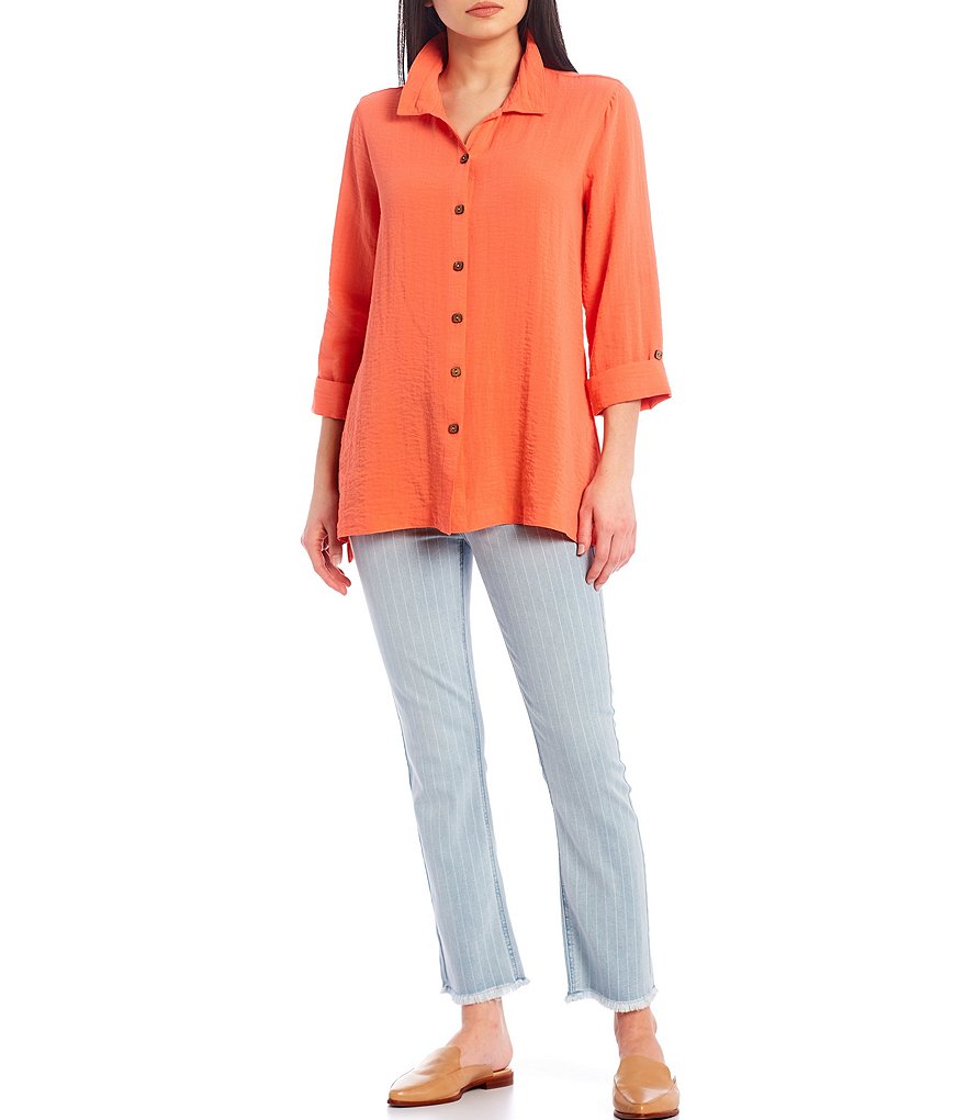 JEN7 by 7 for All Mankind Pinstripe Frayed Hem Straight Leg Jeans