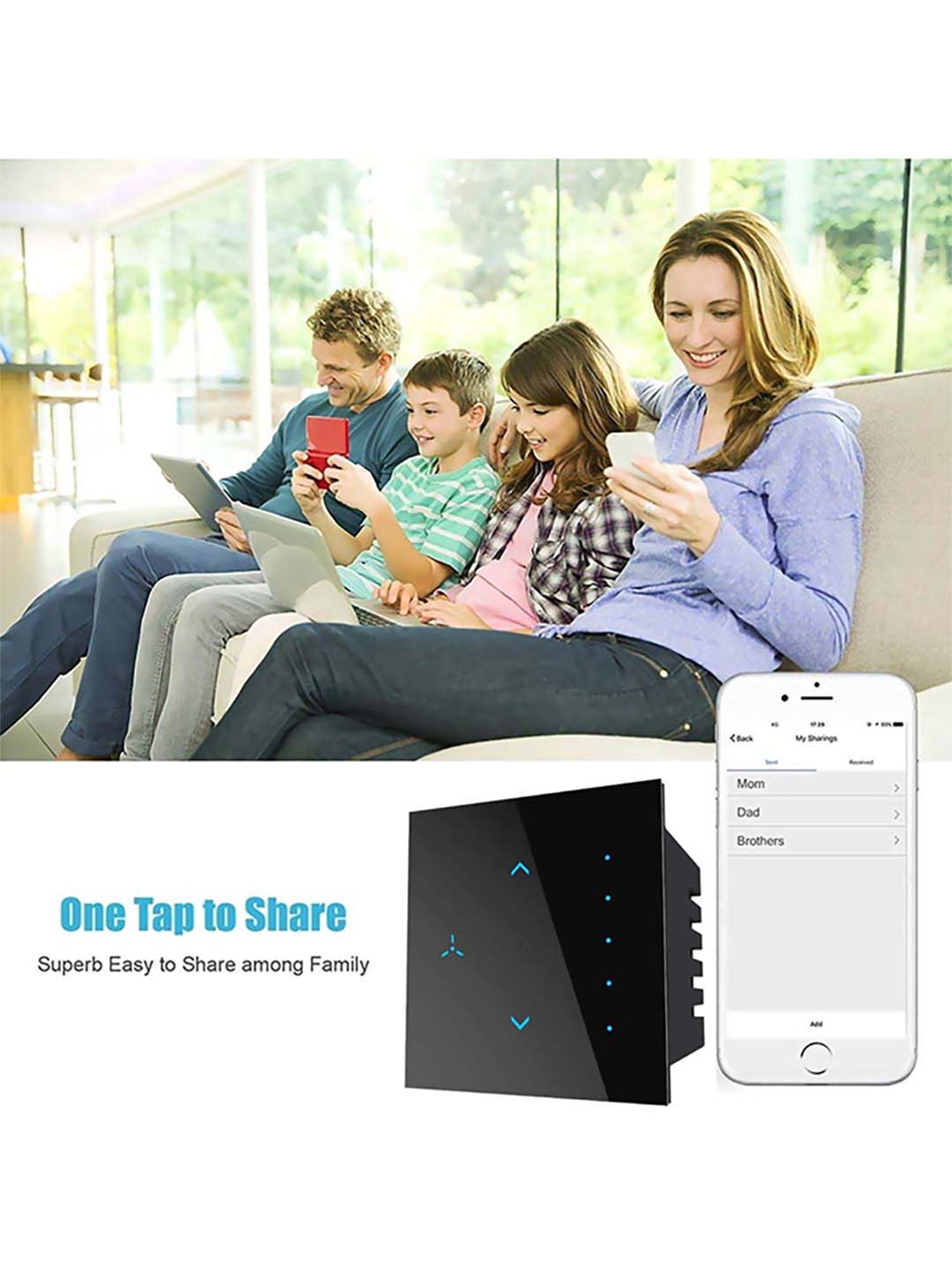 HomeMate Smart Touch Fan Regulator Works with Google Assistant and Alexa (Black)