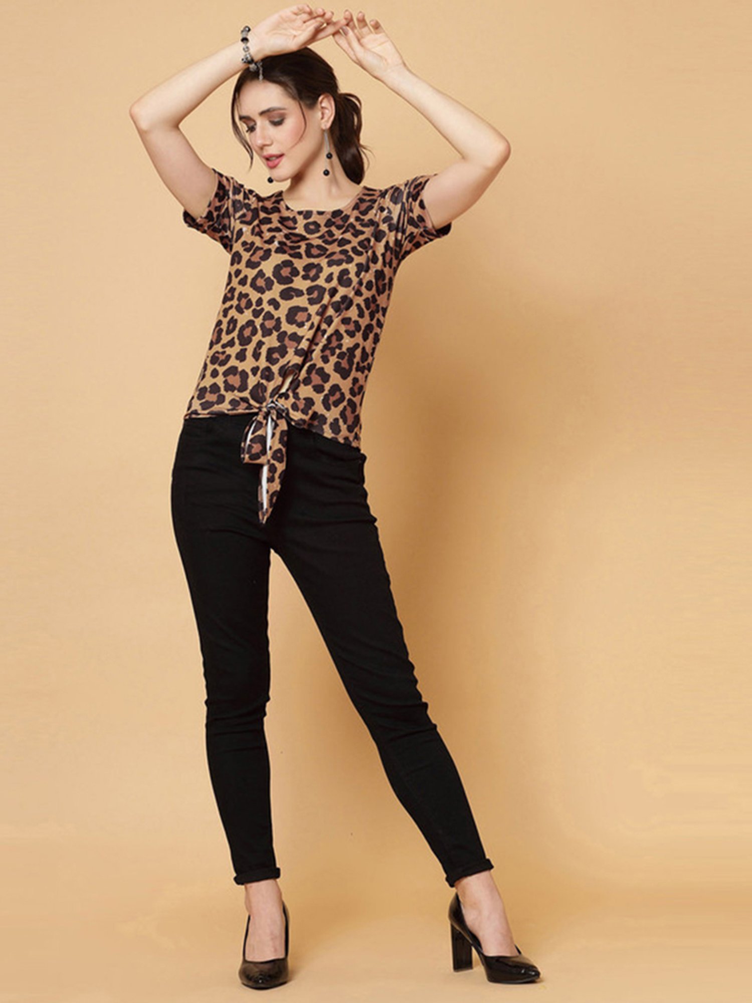 SELVIA Brown & Black Animal Print Top